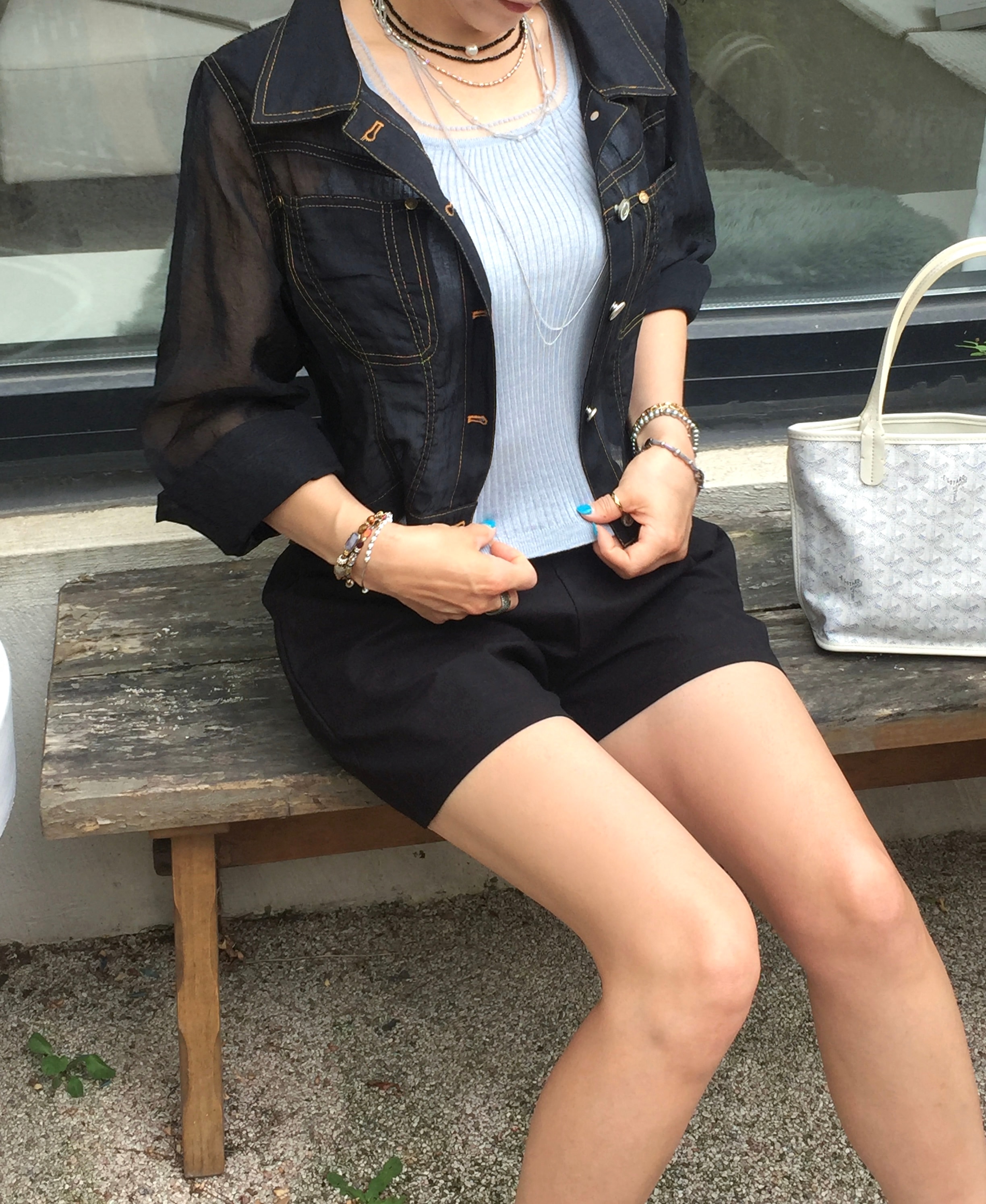 시스루 데님스티치 자켓