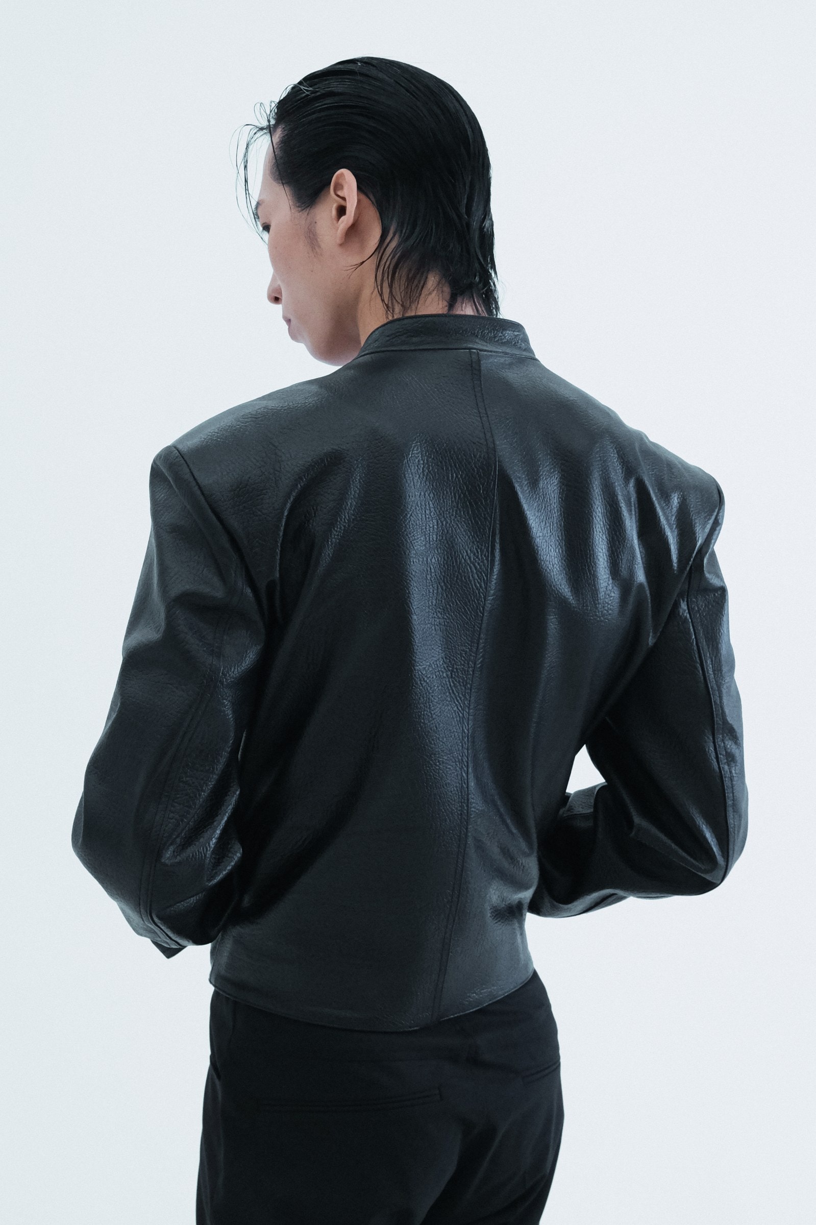 Leather Round Neck Trucker Jacket