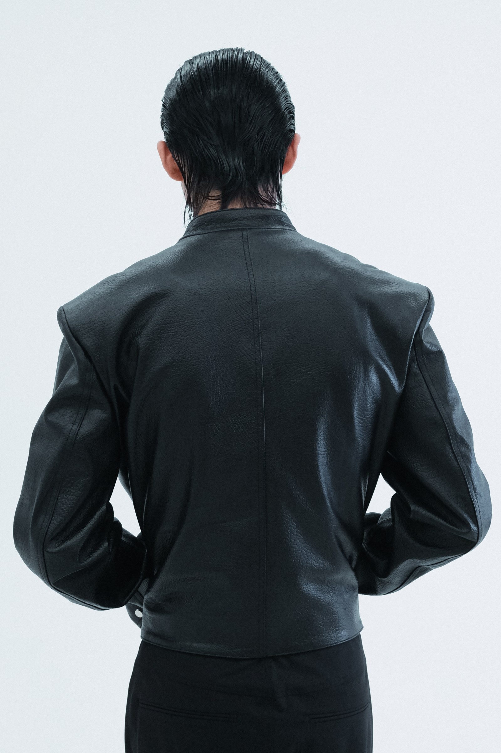 Leather Round Neck Trucker Jacket