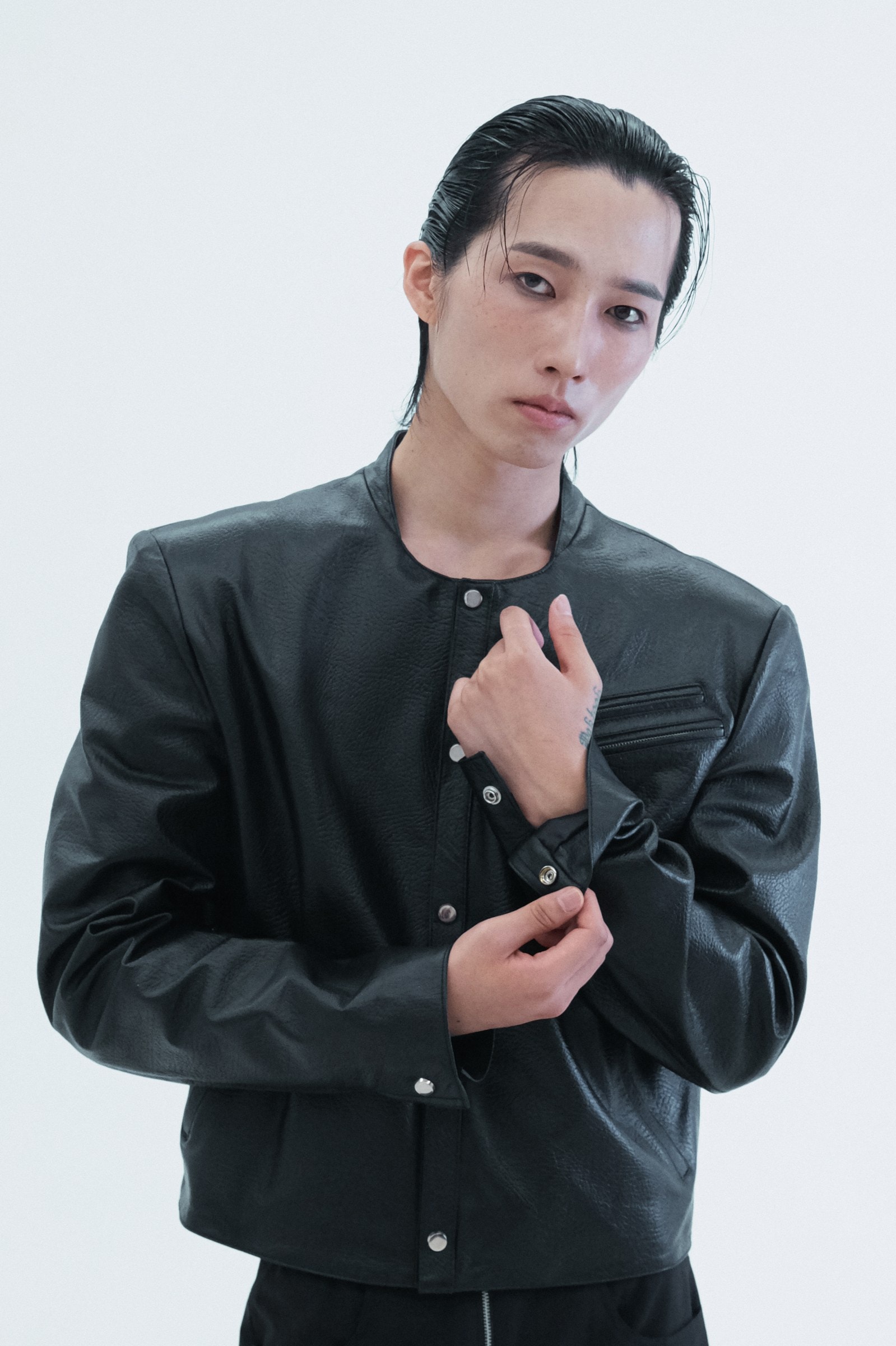 Leather Round Neck Trucker Jacket