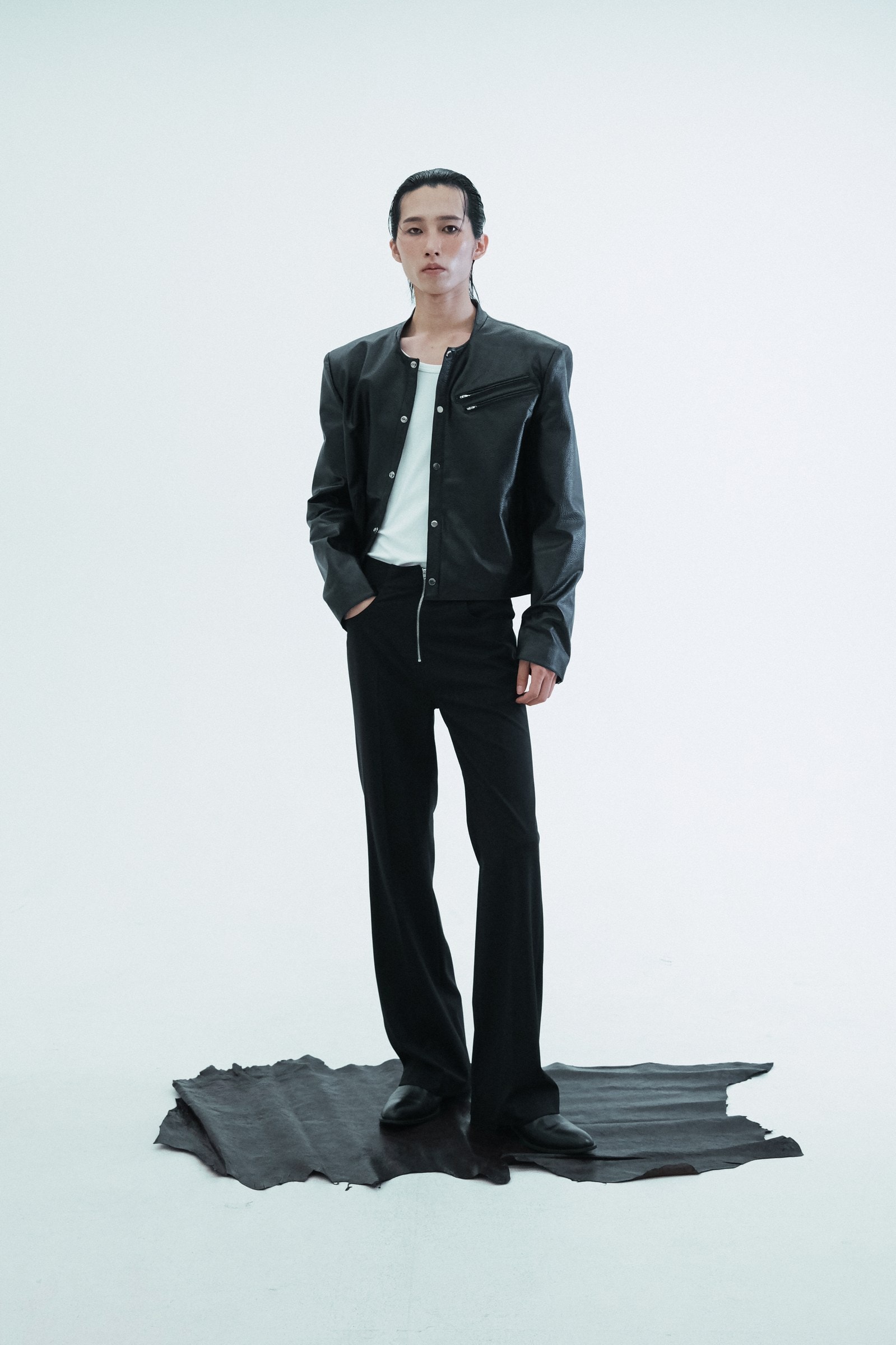 Leather Round Neck Trucker Jacket