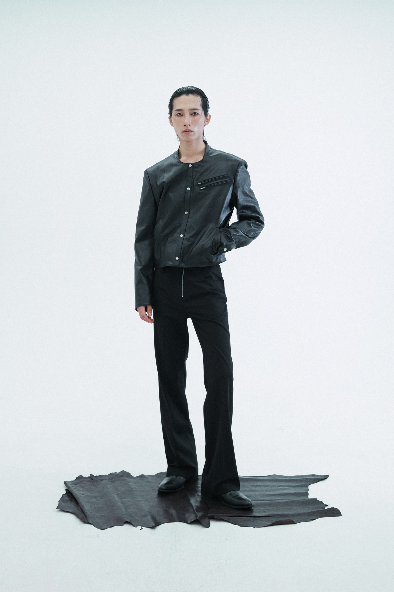 Leather Round Neck Trucker Jacket