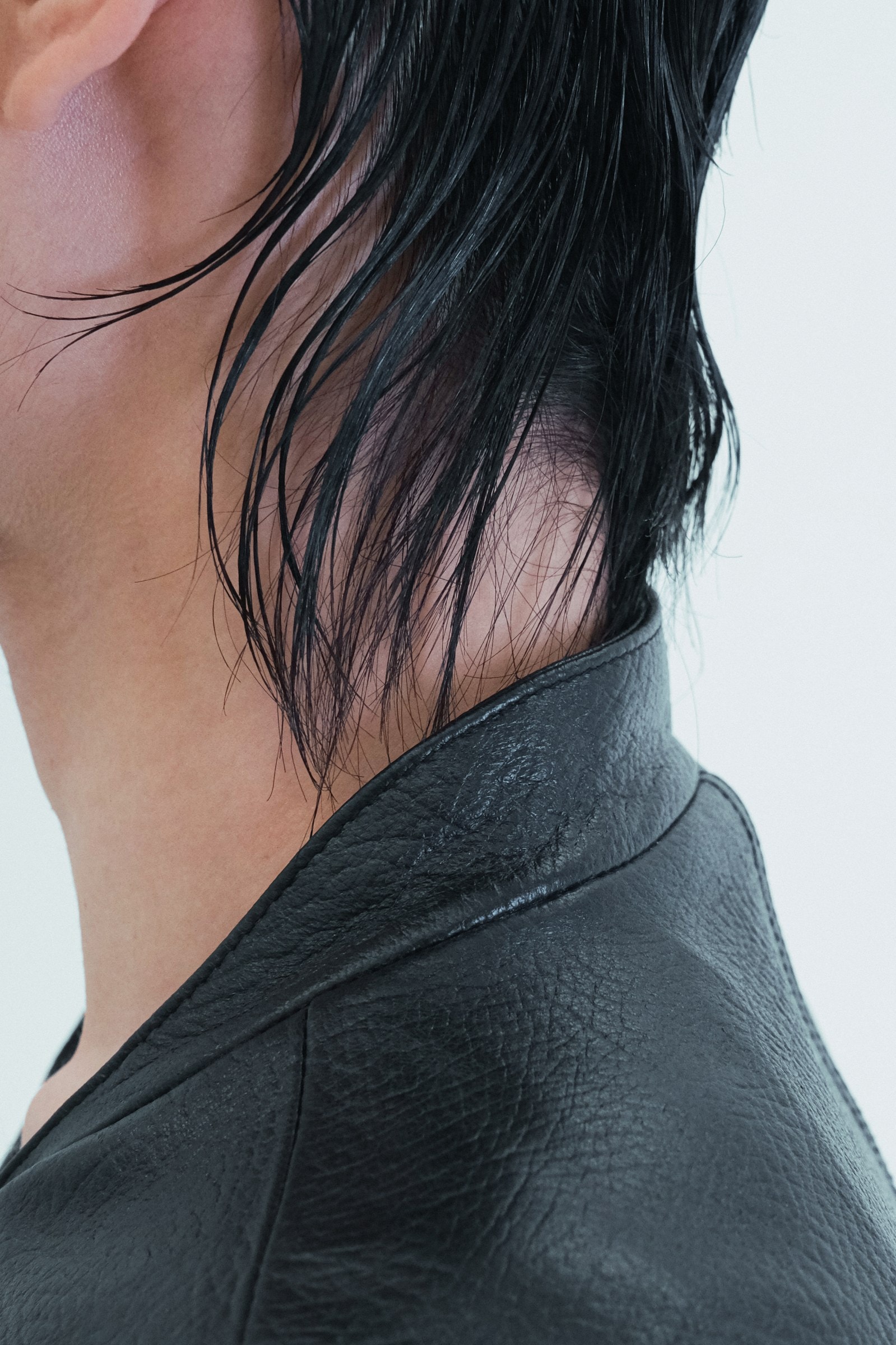 Leather Round Neck Trucker Jacket