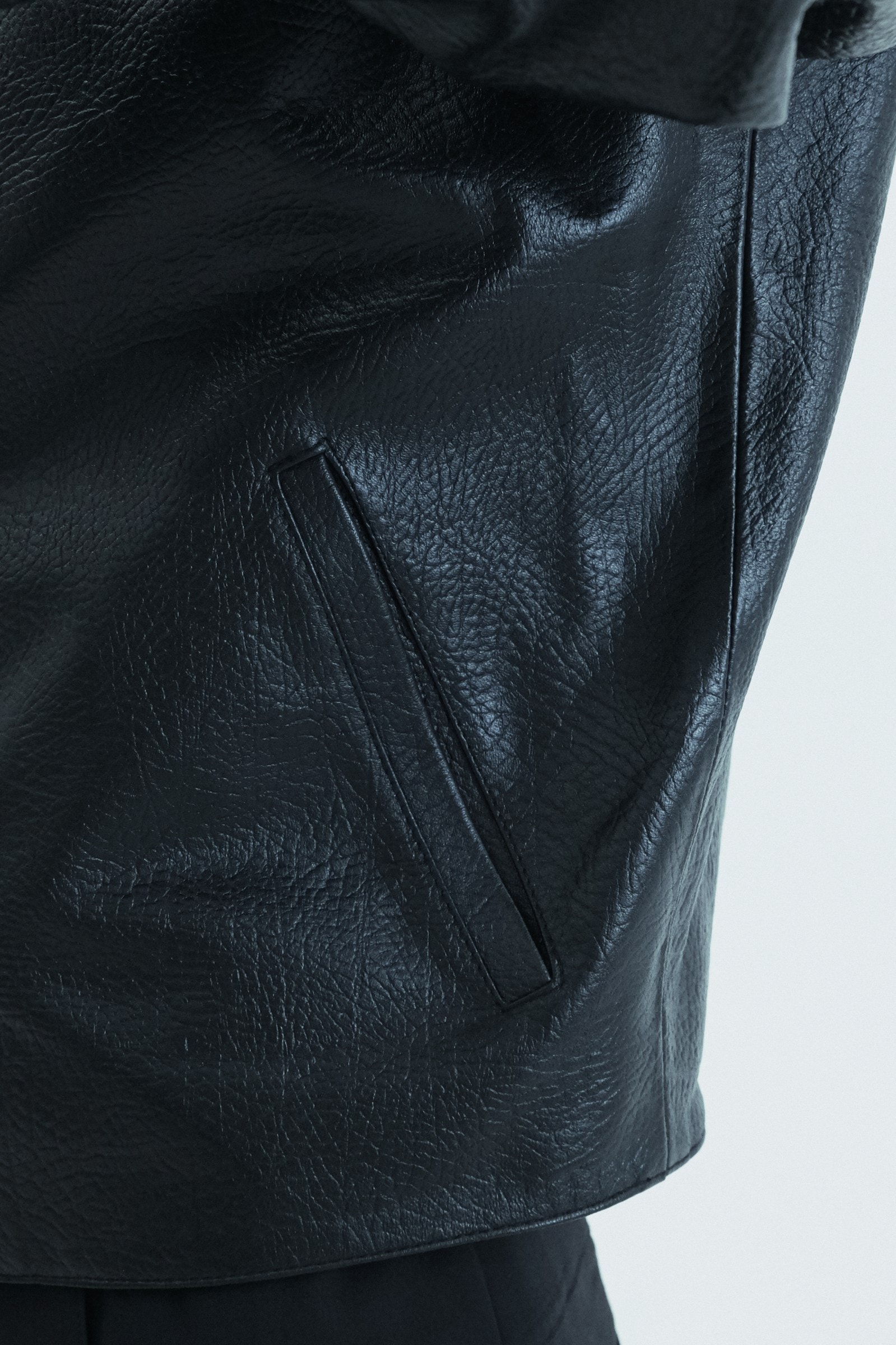 Leather Round Neck Trucker Jacket