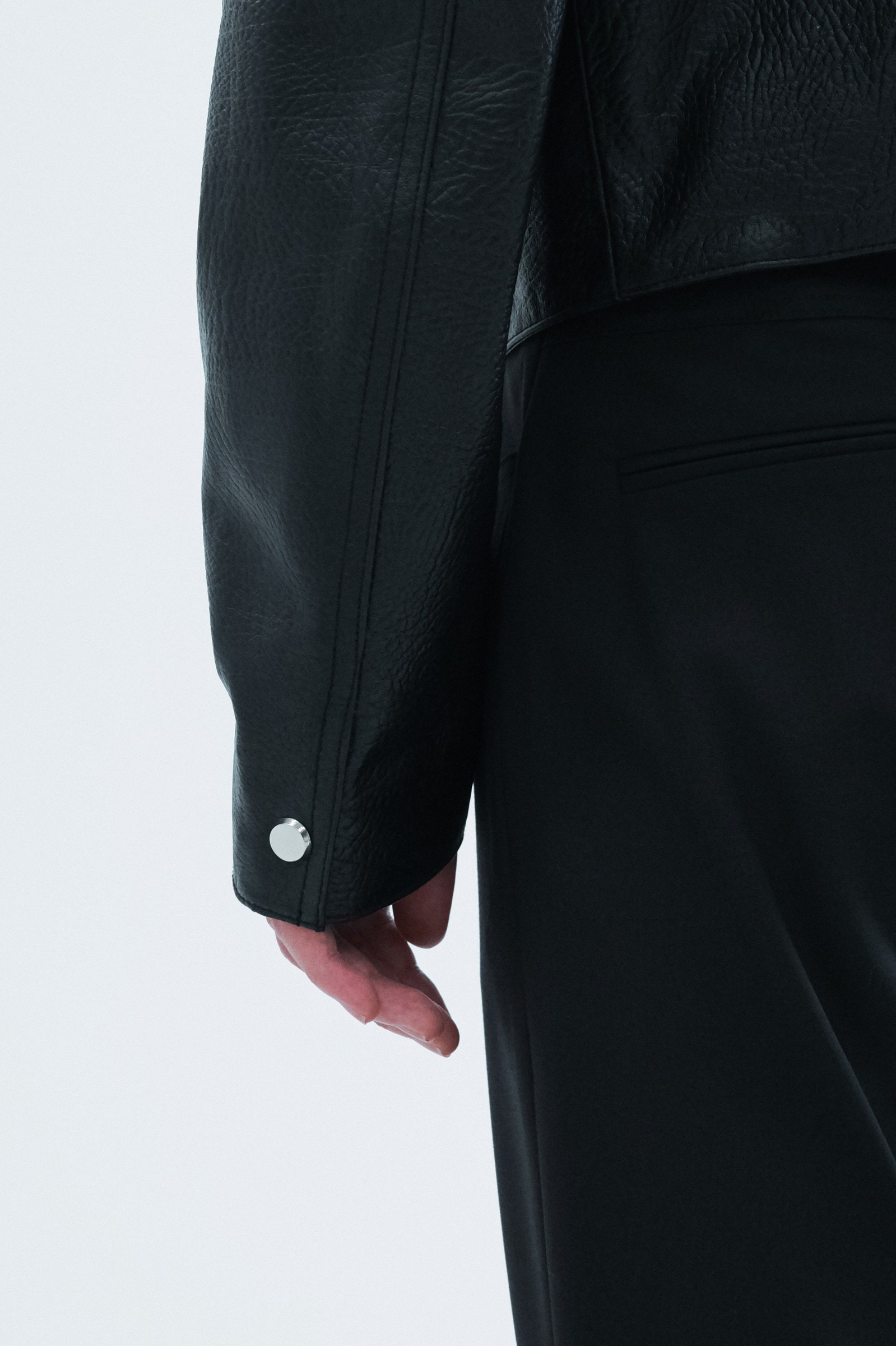 Leather Round Neck Trucker Jacket