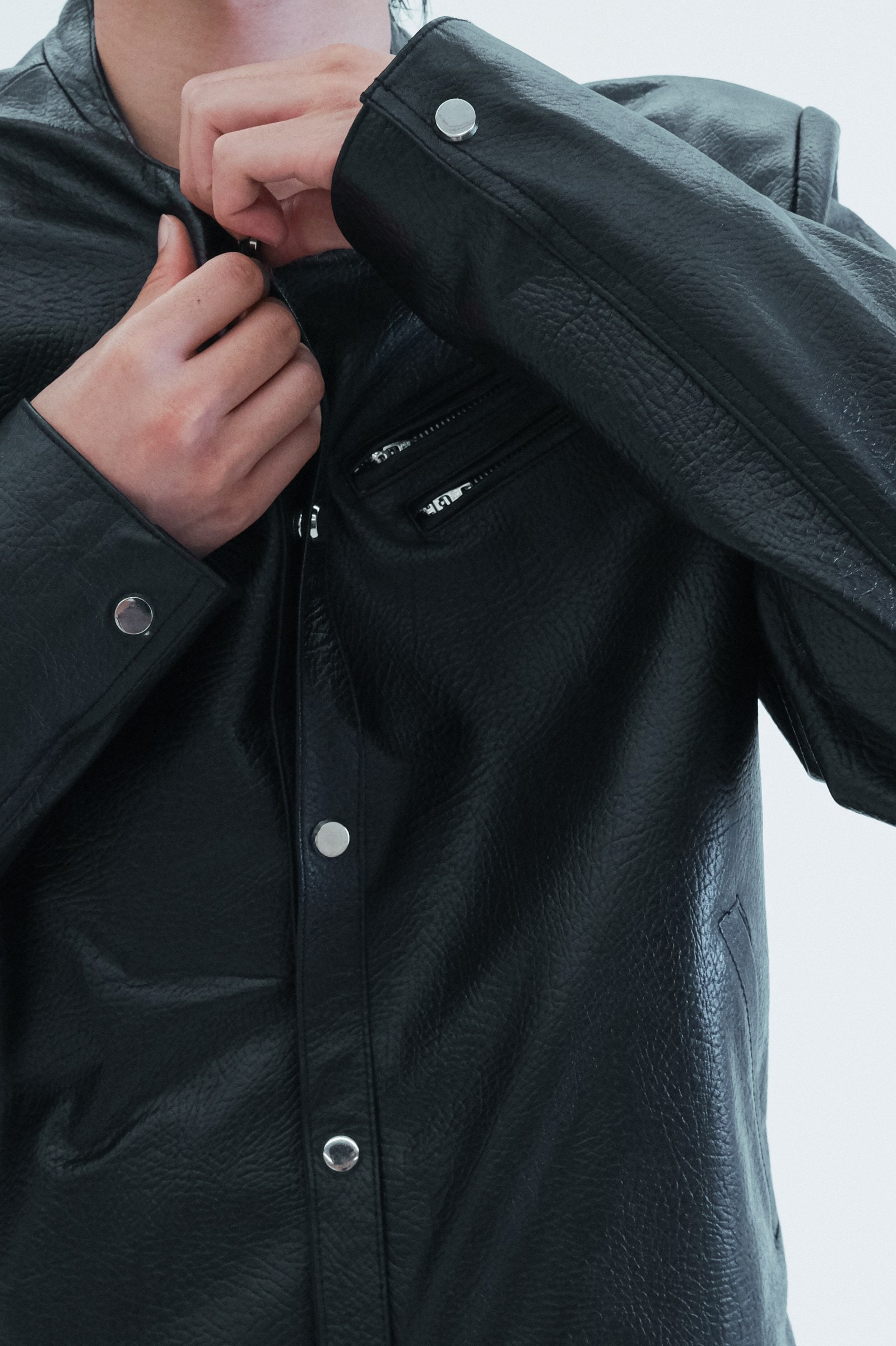 Leather Round Neck Trucker Jacket