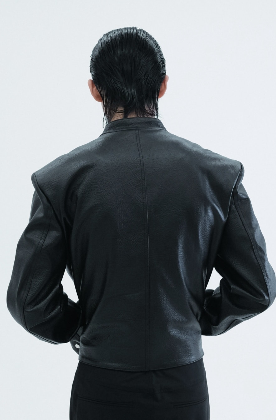 Leather Round Neck Trucker Jacket