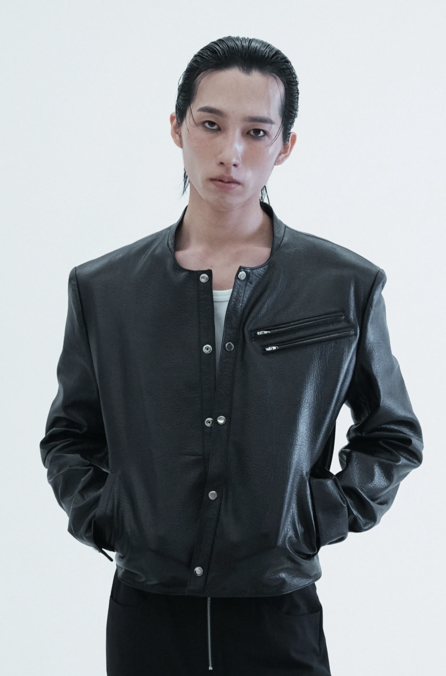 Leather Round Neck Trucker Jacket