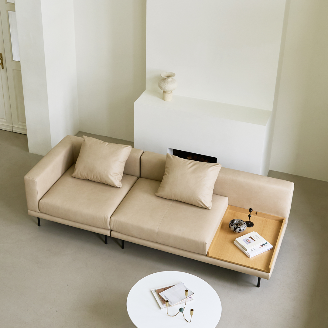 NO9. 2 Units Leather Sofa(Armless Twin Seat/ Tray)