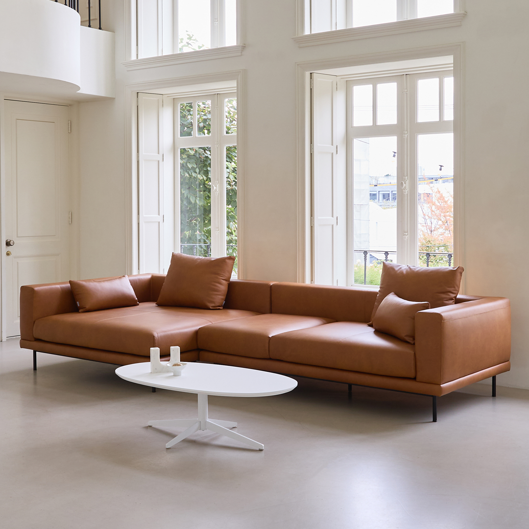 NO9. Square Couch Leather Sofa(Armrest Twin Seat/ Tray)