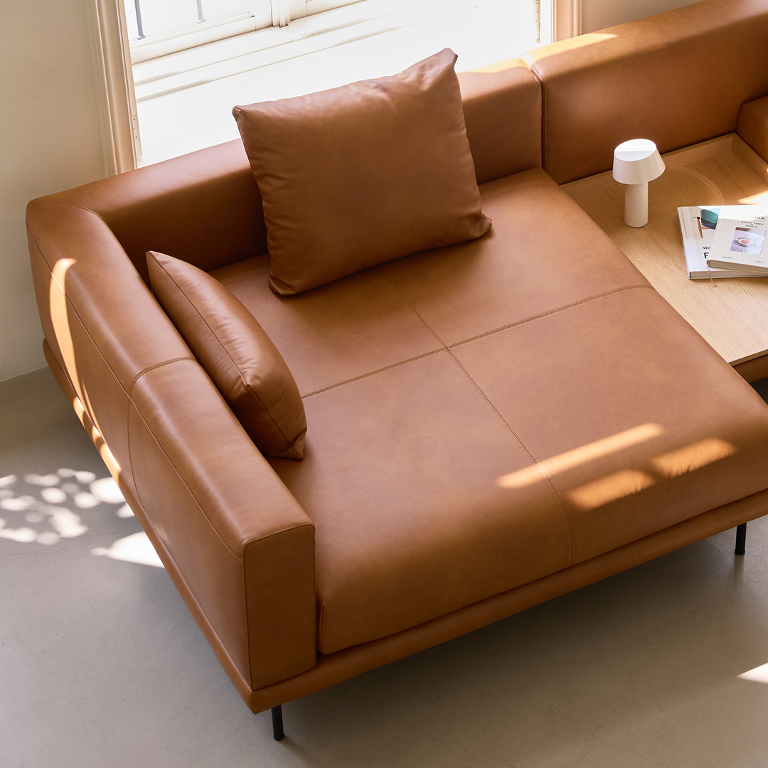 NO9. Square Couch Leather Sofa(Armless Twin Seat/ Tray)