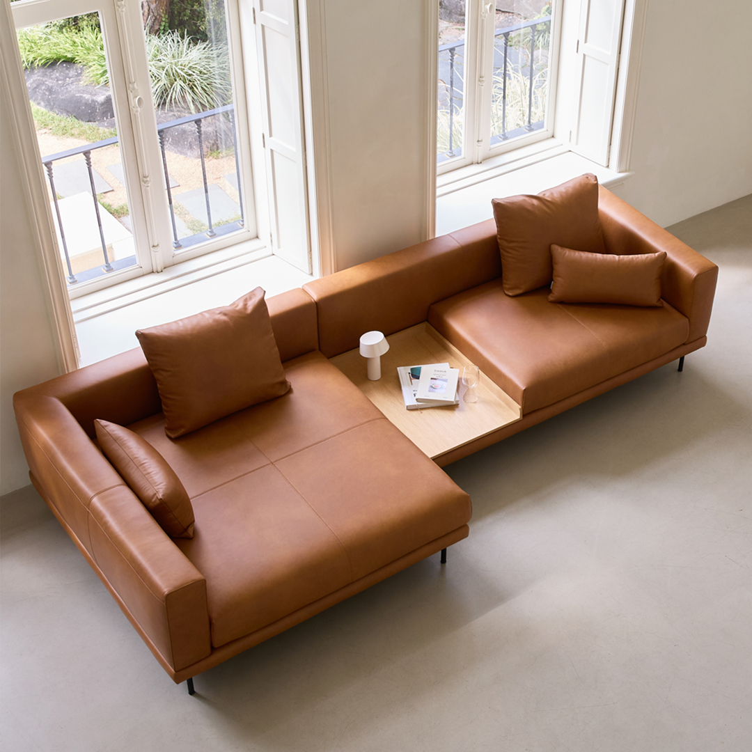 NO9. Square Couch Leather Sofa(Armrest Twin Seat/ Tray)