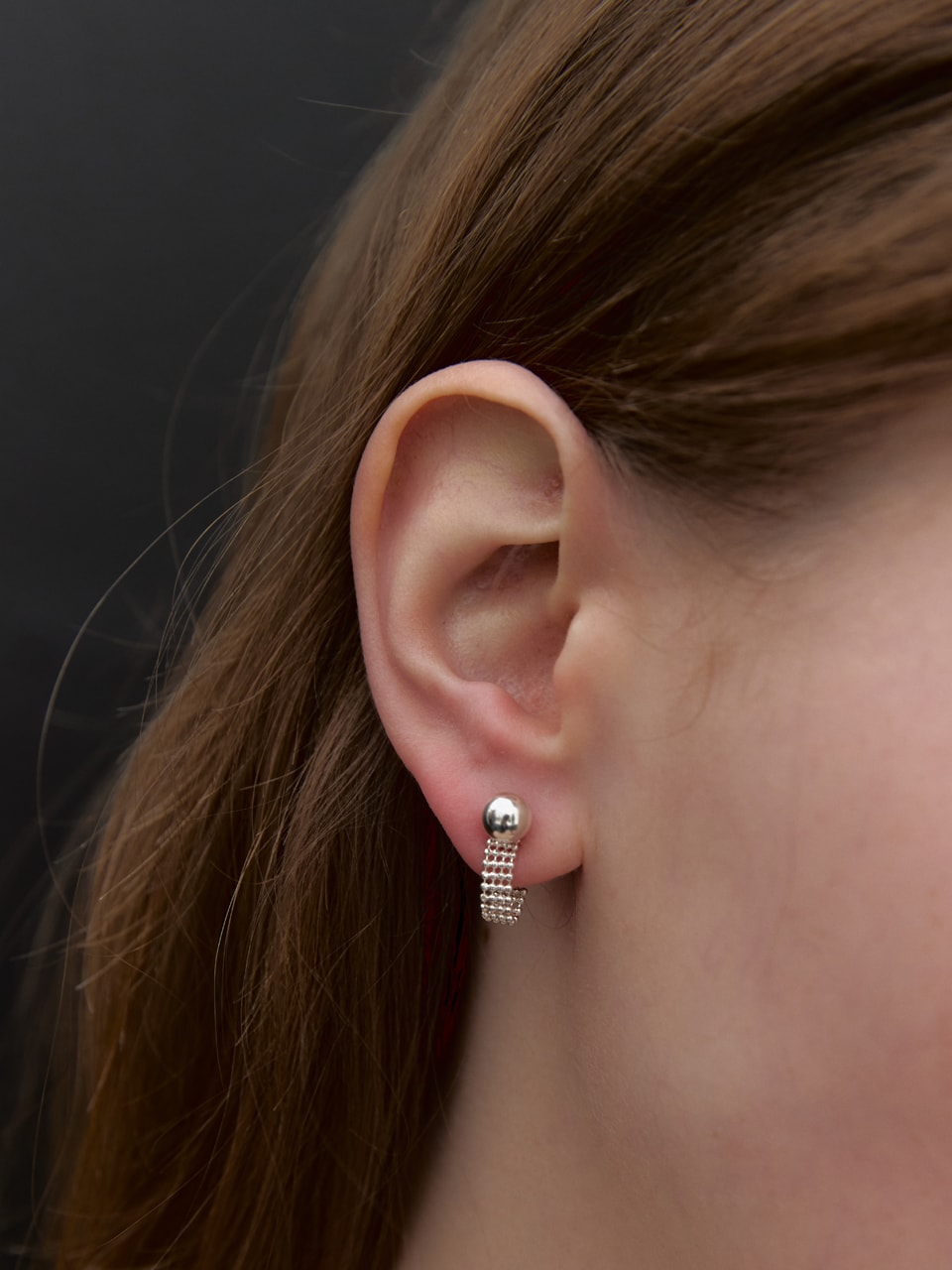 Ball Band Chain Earring (silver ball)
