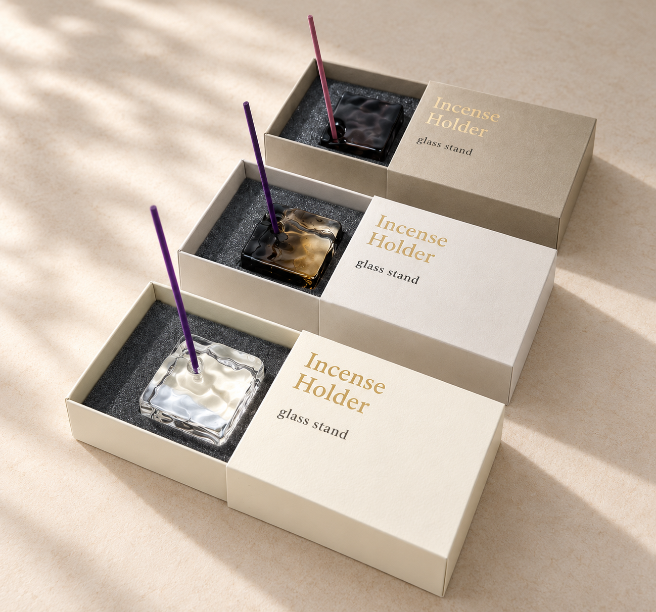 민트다 코우사이도 글라스 스퀘어 인센스 홀더 3종 Glass Square Incense Holder