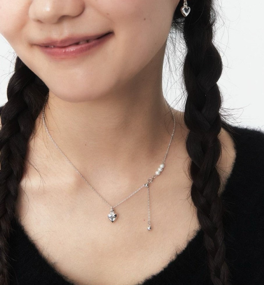Heart pearl drop necklace (2color)