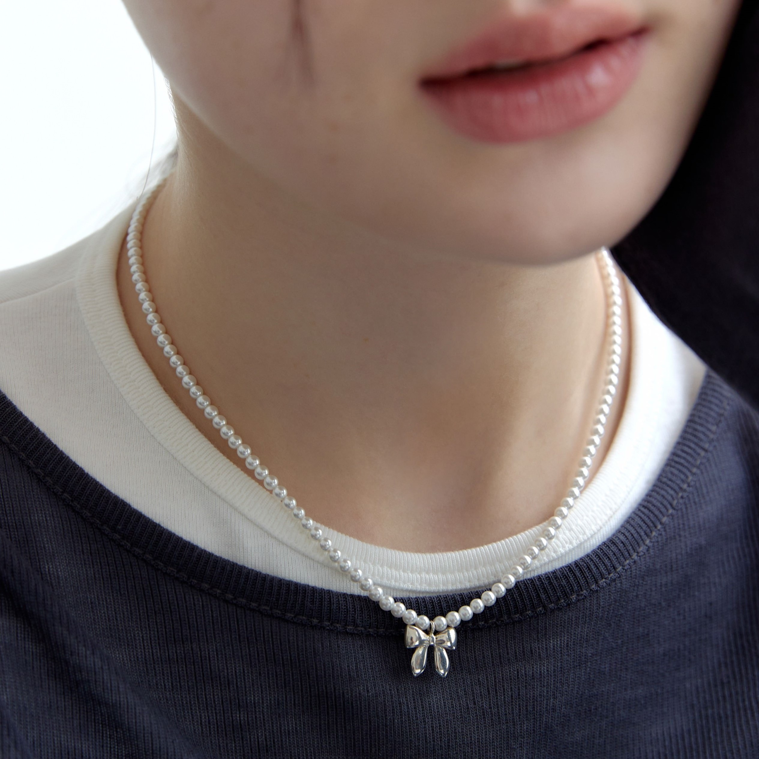 [Disney] Ribbon pearl necklace