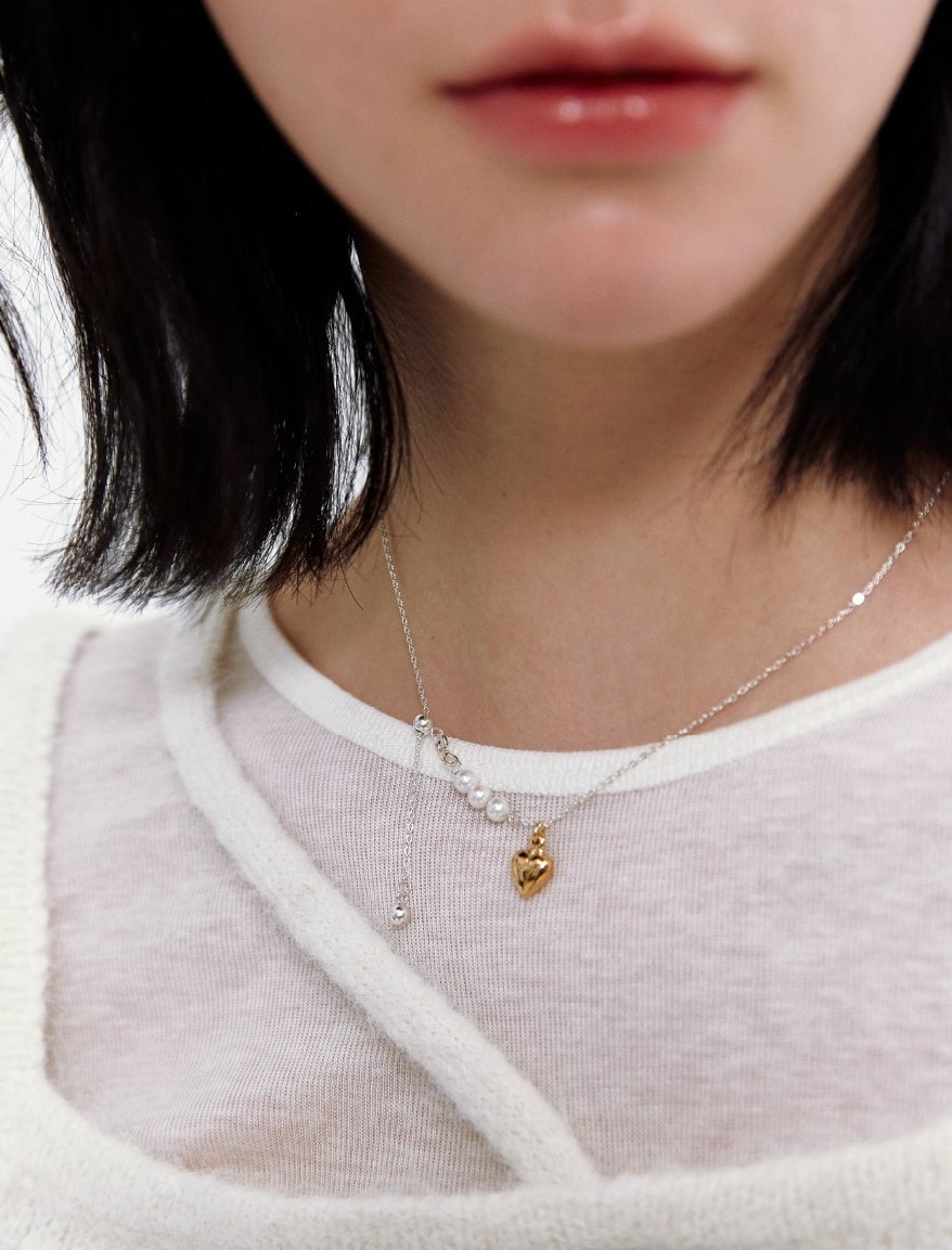 Heart pearl drop necklace (2color)