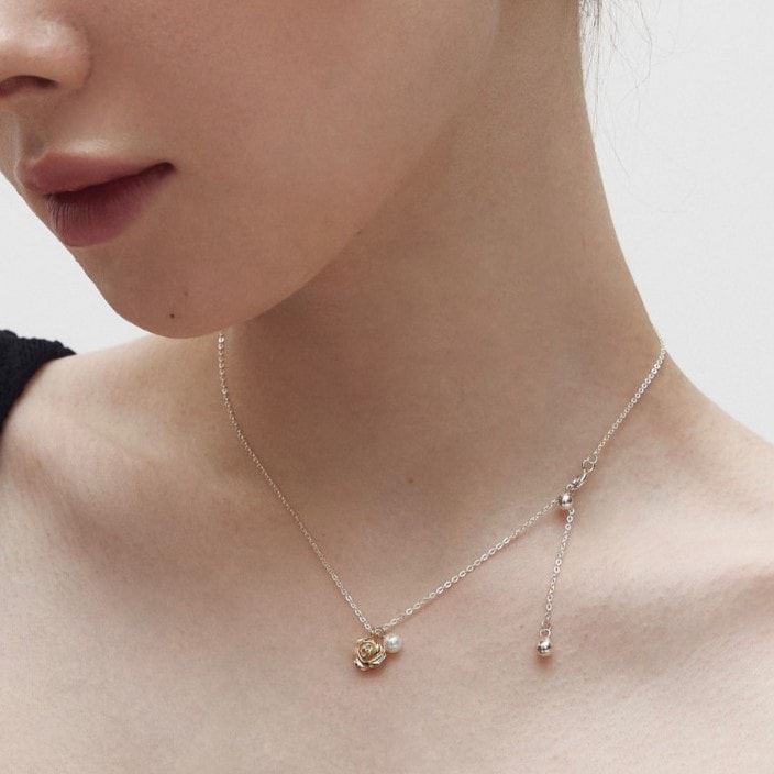 Petit rose pearl necklace (2color)