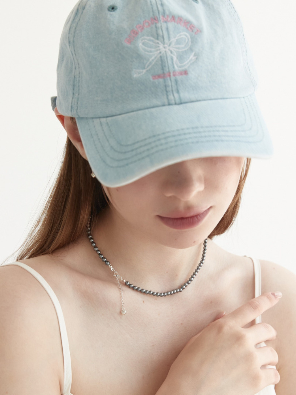 Vintage ribbon cap _ light denim