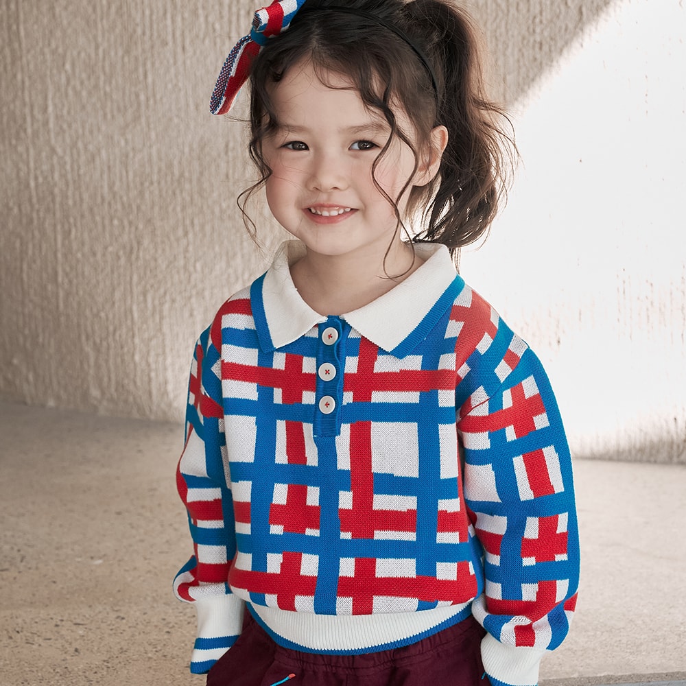 PLAID COLLAR KNIT TOP