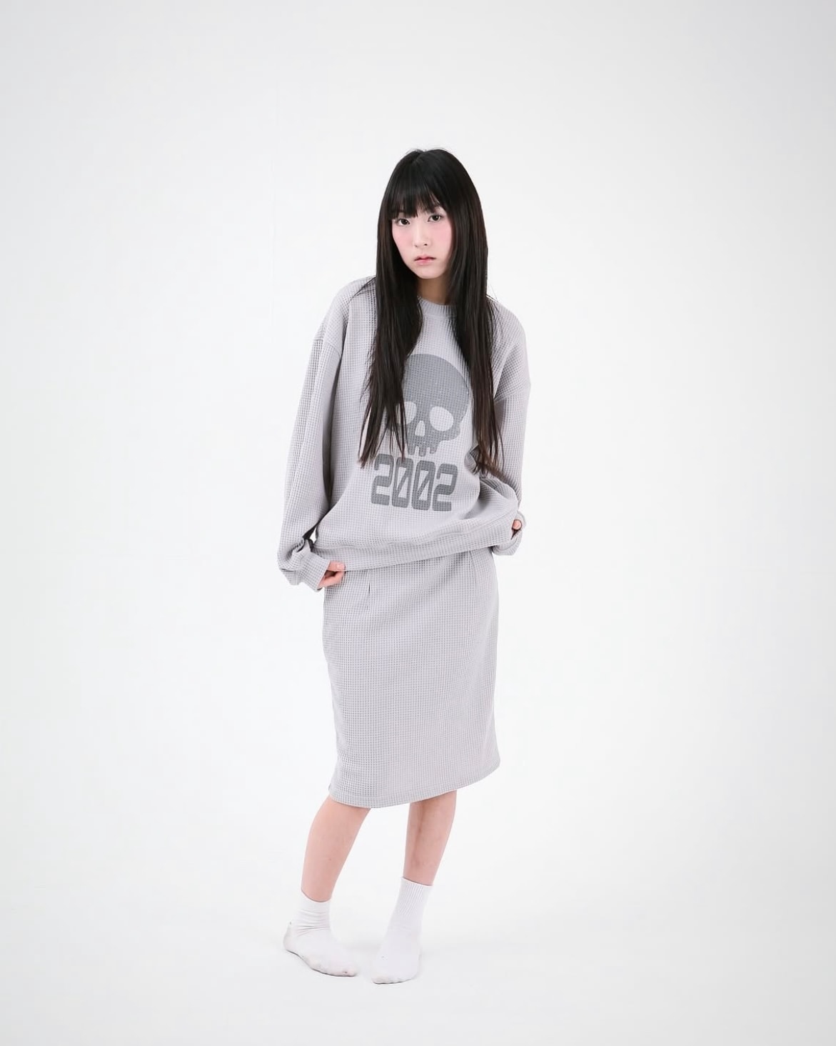 SKULL WAFFLE SWEATSHIRT (MELANGE GRAY)