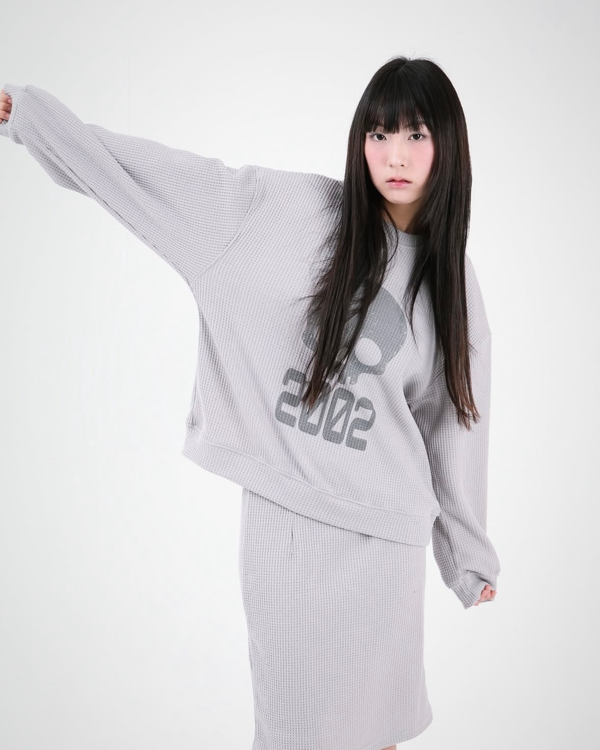 SKULL WAFFLE SWEATSHIRT (MELANGE GRAY)