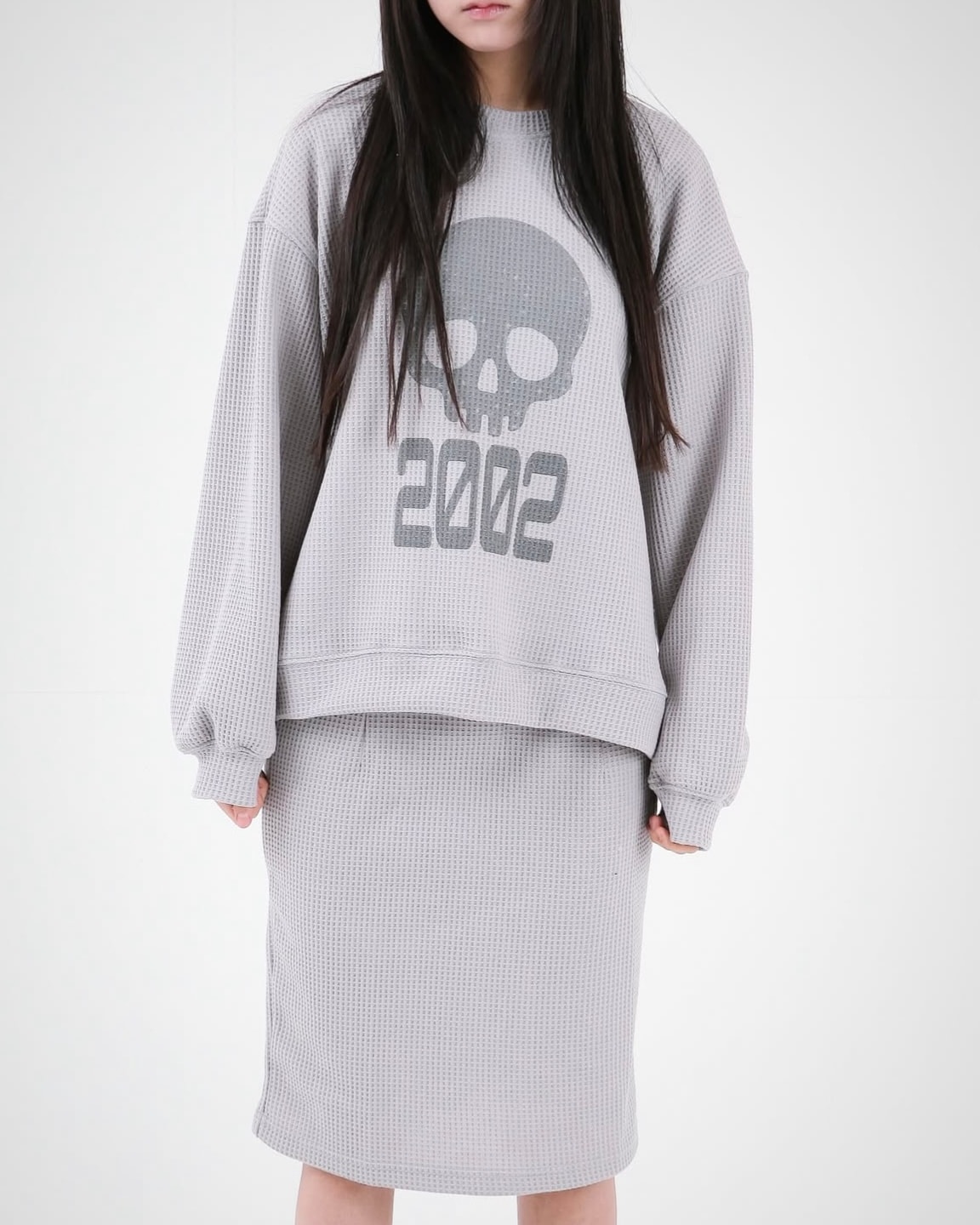 SKULL WAFFLE SWEATSHIRT (MELANGE GRAY)