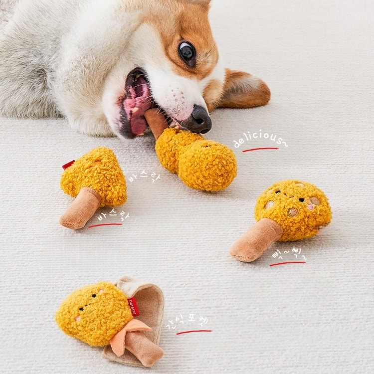 Mongpet 치킨 플래터강아지용 소리 나는 봉제 장난감 .간식 숨김 기능 .강아지·고양이 자가 놀이용 . 바스락 소리로 스트레스 해소