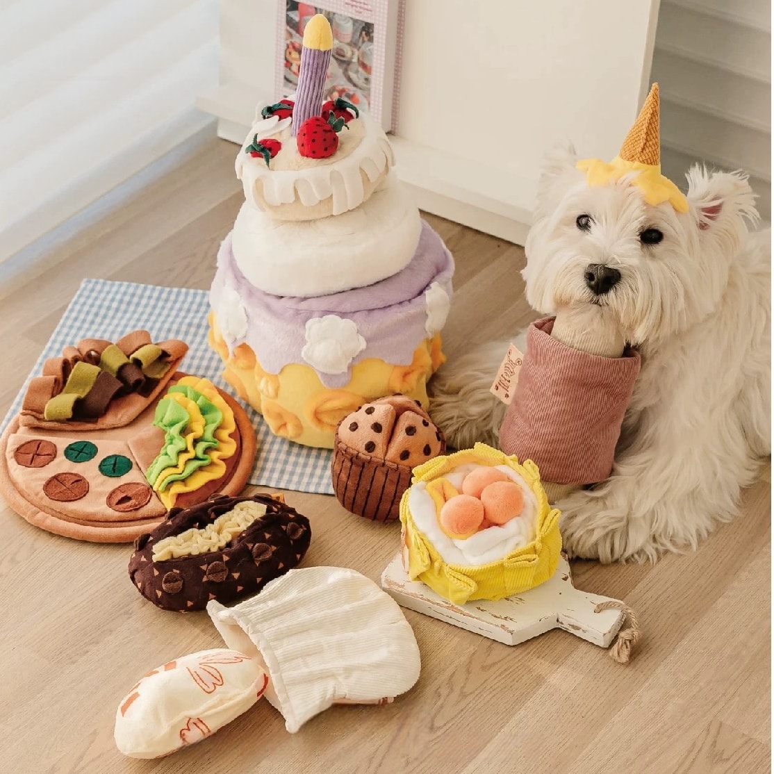 Mongpet 강아지 생일 케이크 노즈워크 장난감 · 간식 숨김 · 지능 발달 · 소리 나는 장난감 · 생일 선물