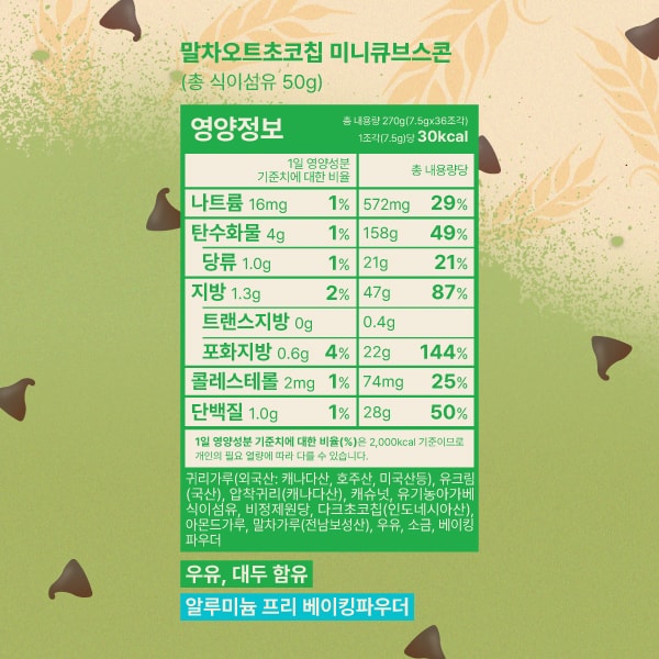 [하프팩]말차오트초코칩미니큐브스콘