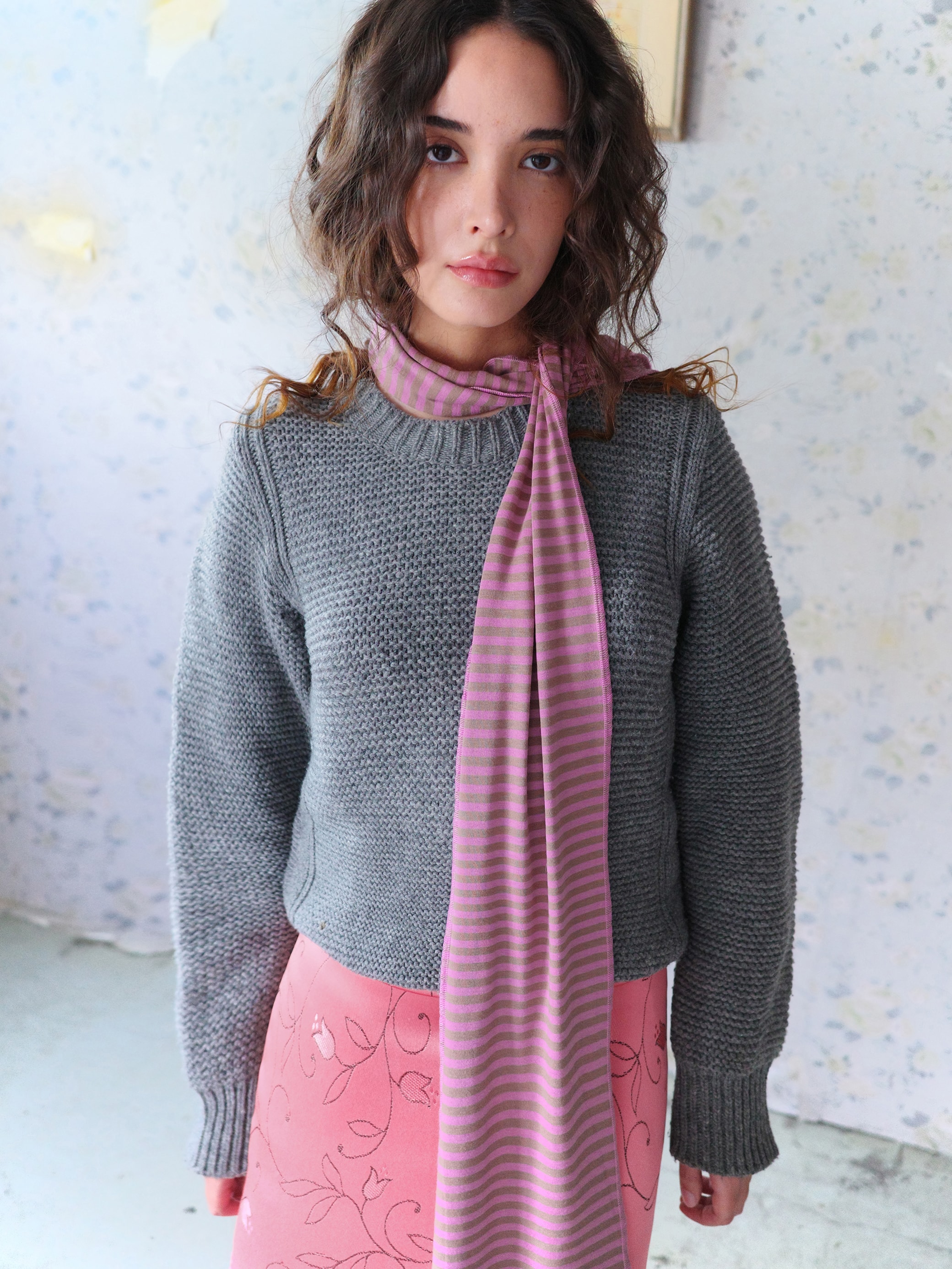 Stripe long scarf - PINK