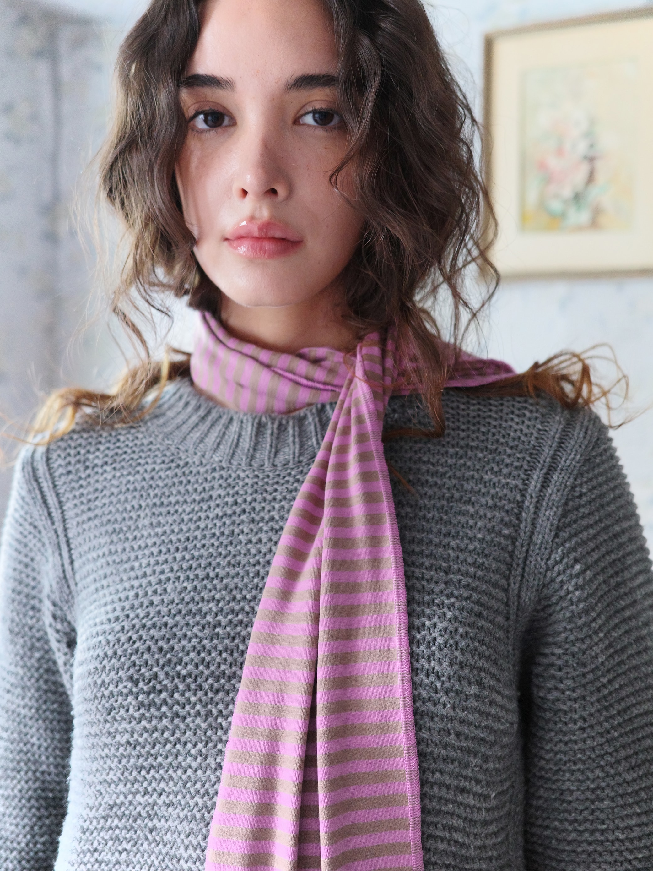 Stripe long scarf - PINK