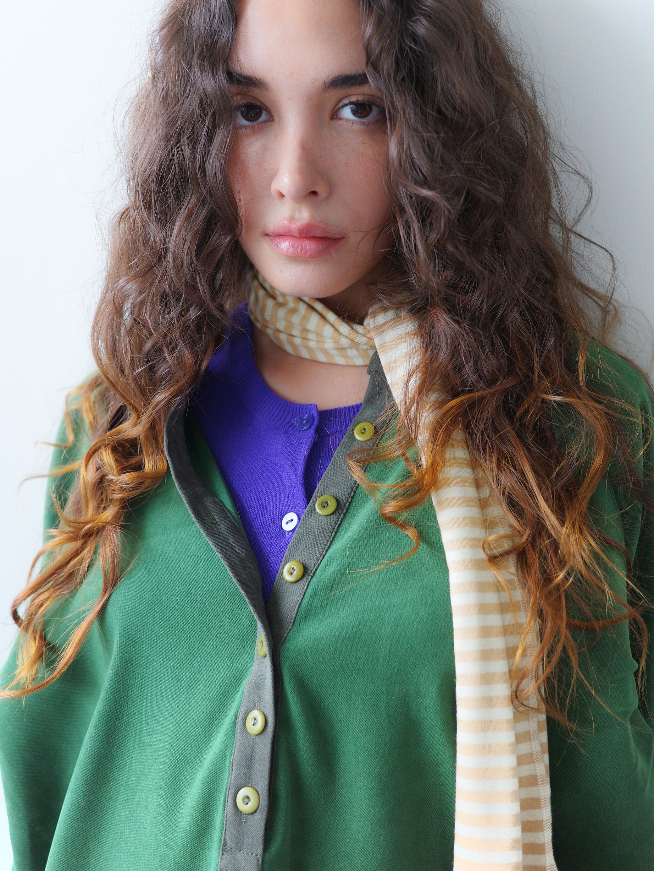 [NU THANKS x PARKVIN] Stripe long scarf - YELLOW BEIGE