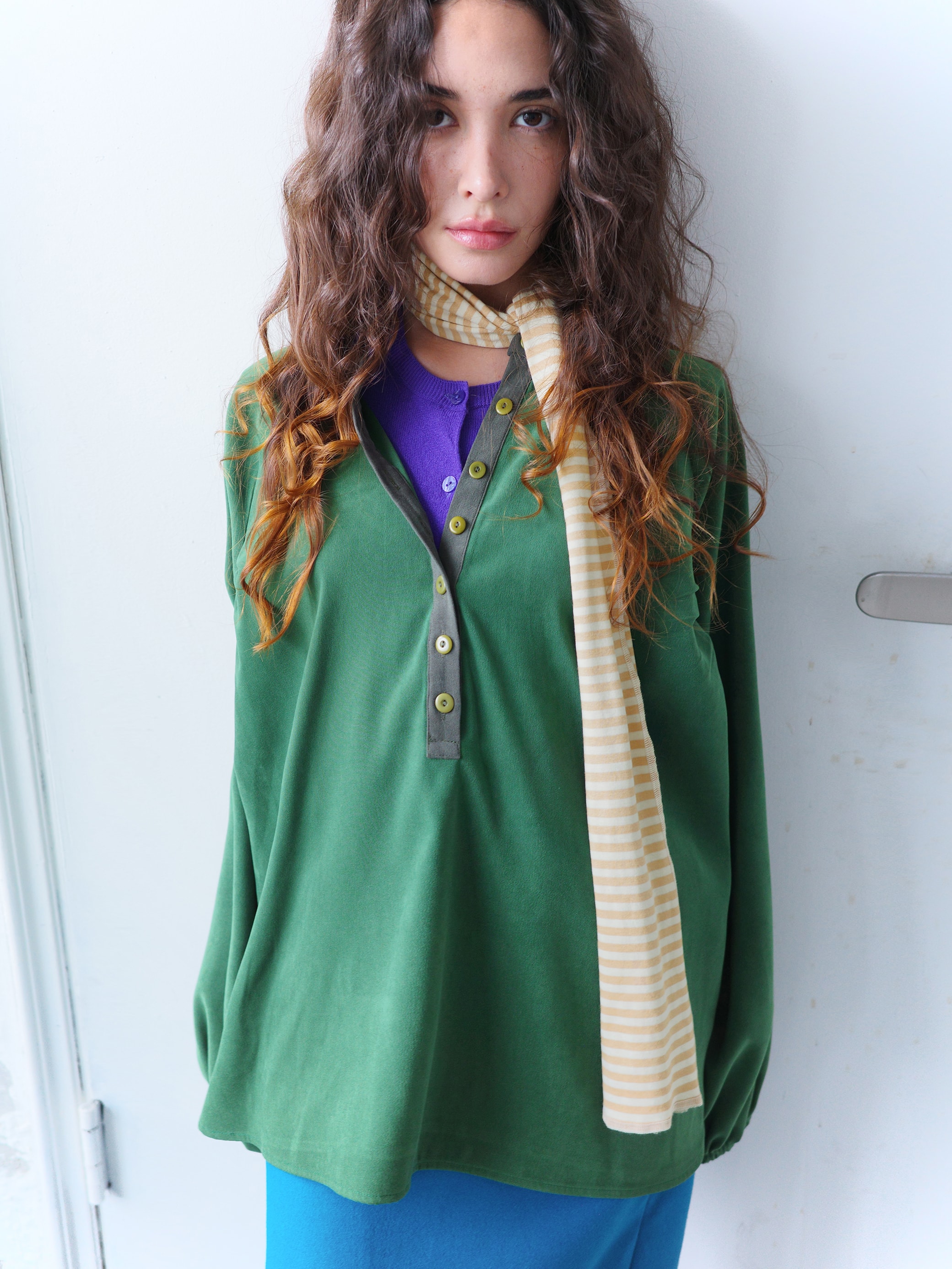 [NU THANKS x PARKVIN] Stripe long scarf - YELLOW BEIGE
