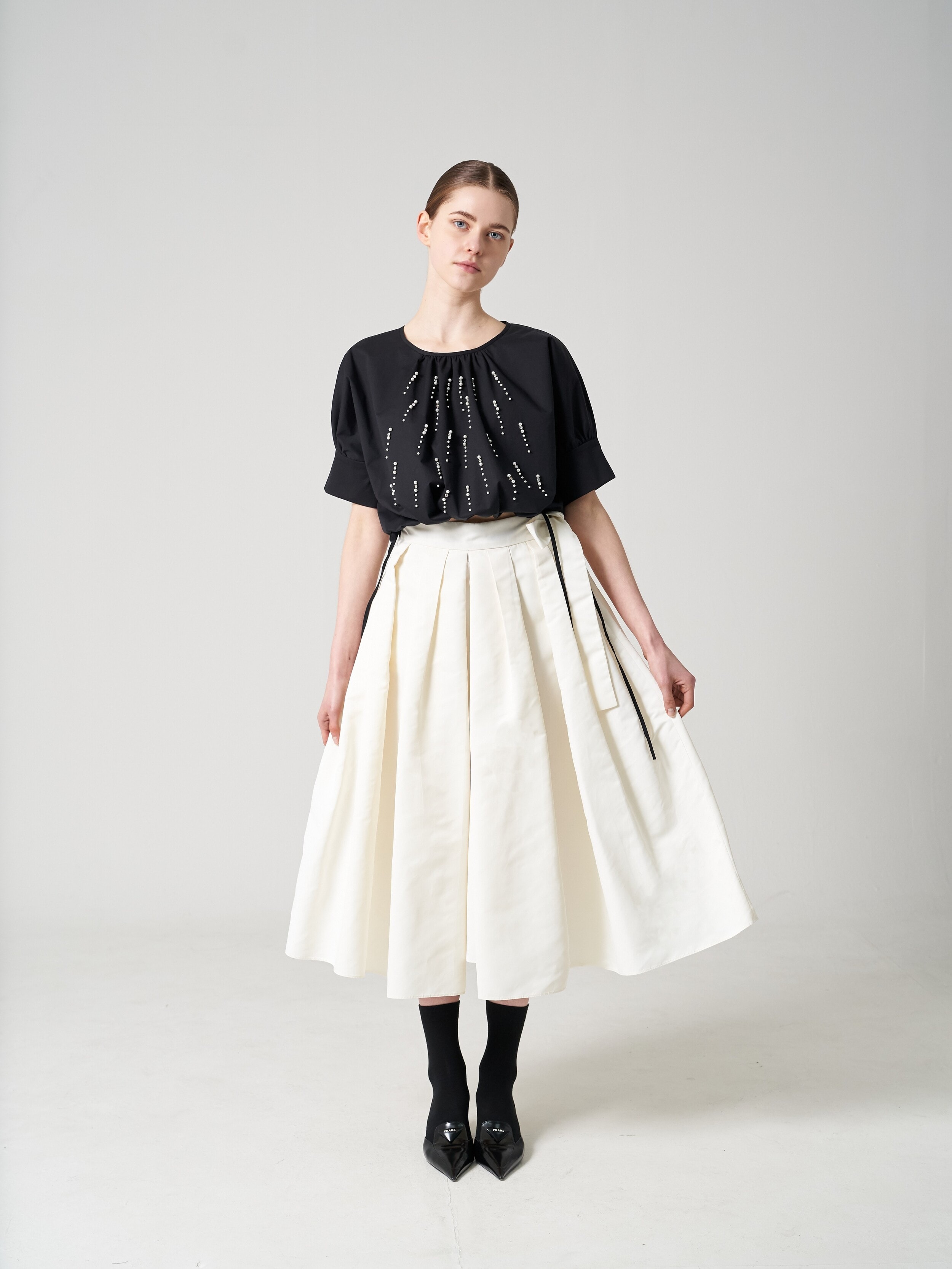Milano Re-Nylon full Pleated white skirt