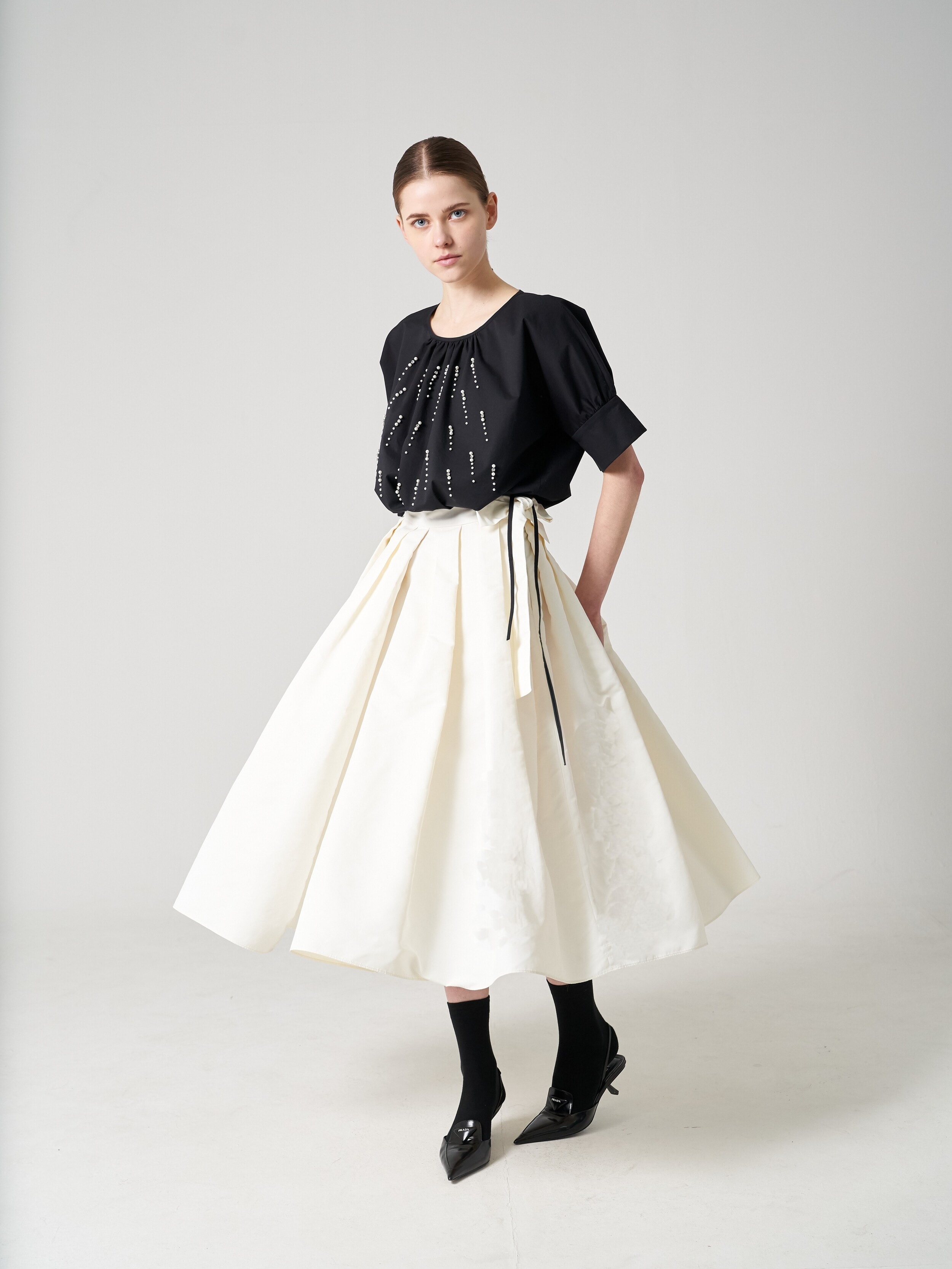 Milano Re-Nylon full Pleated white skirt