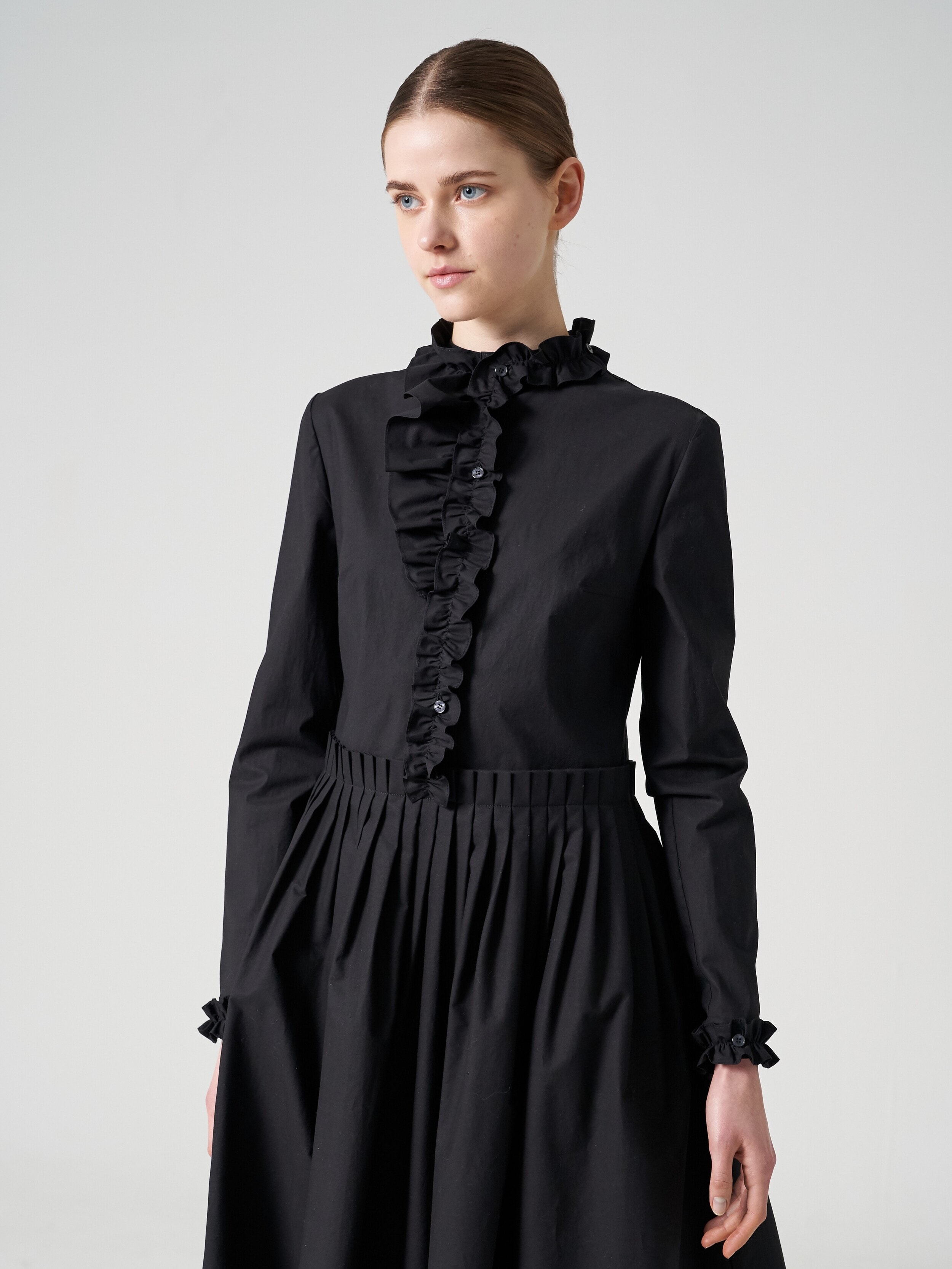 Poplin pleated ruffles dress