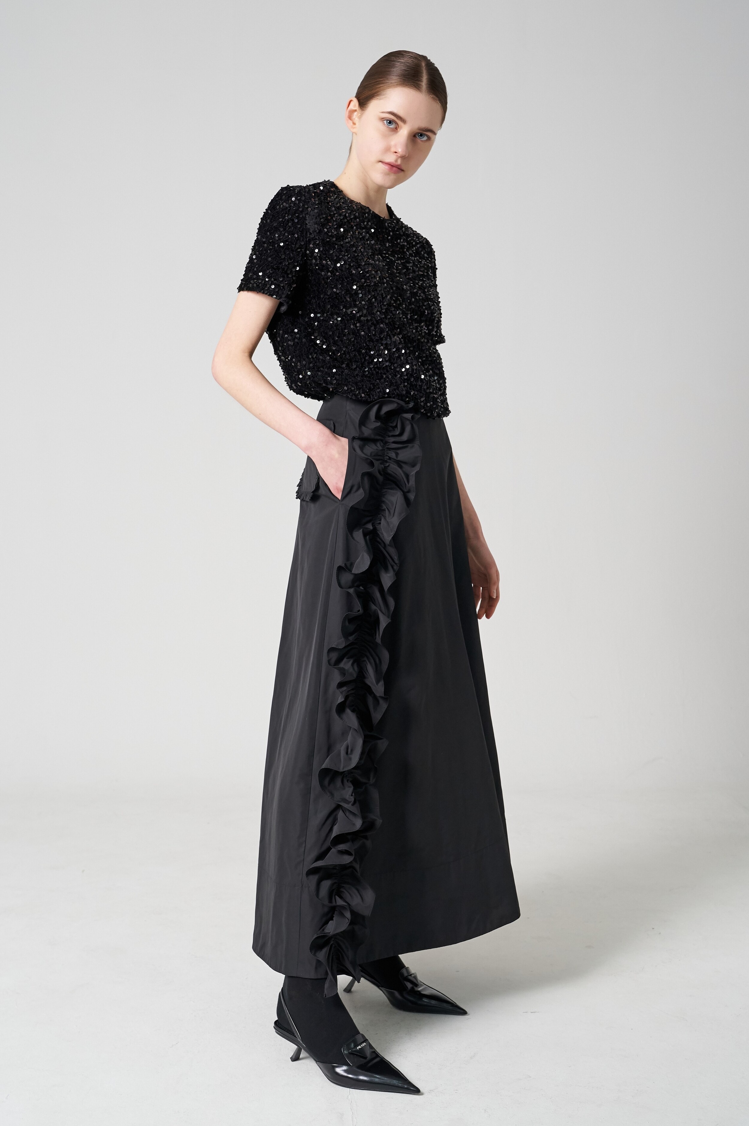 Milano frill long skirt