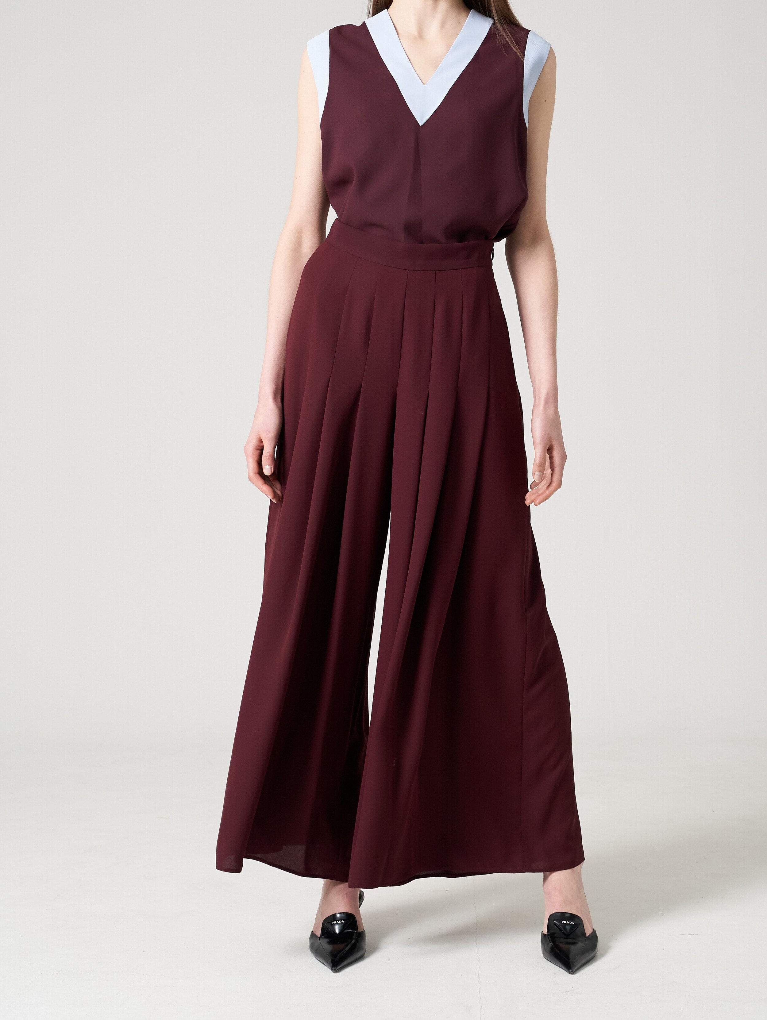 Pleated wide trousers - BURGUNDY