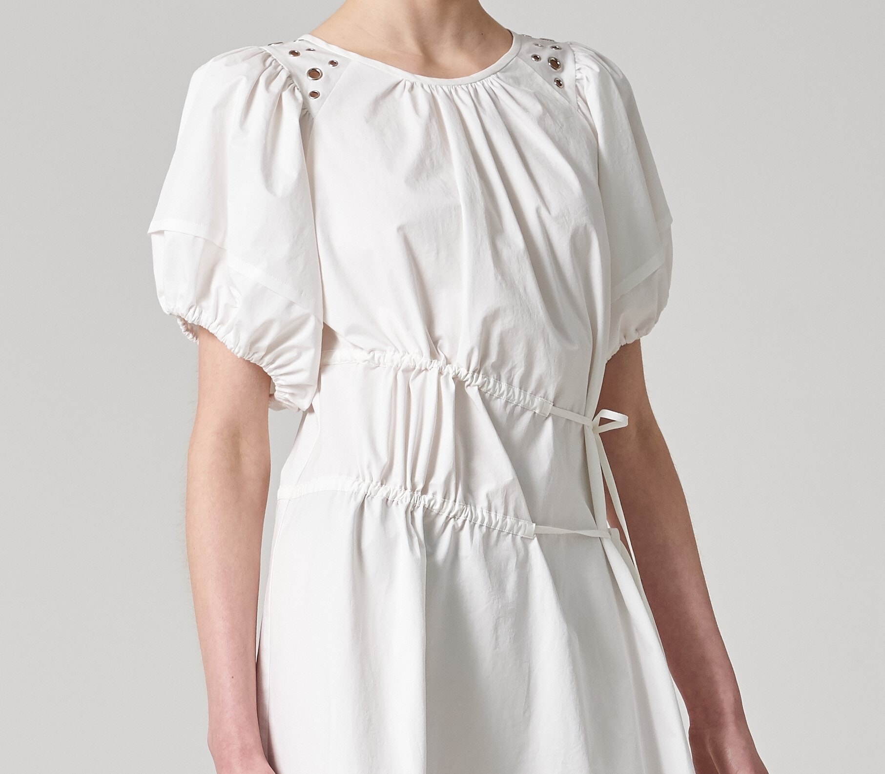Embroidered shirring poplin dress