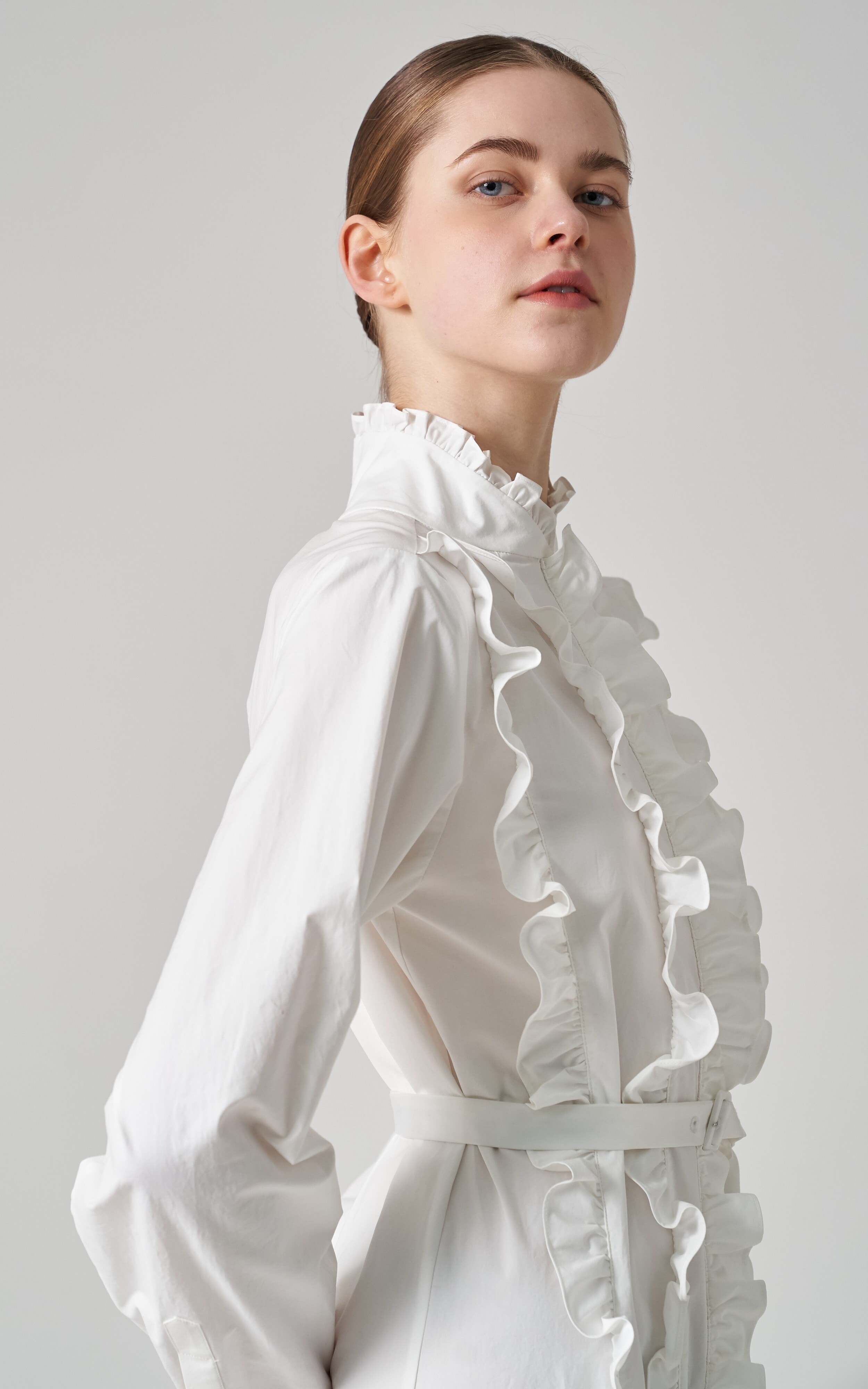 Poplin frill long dress