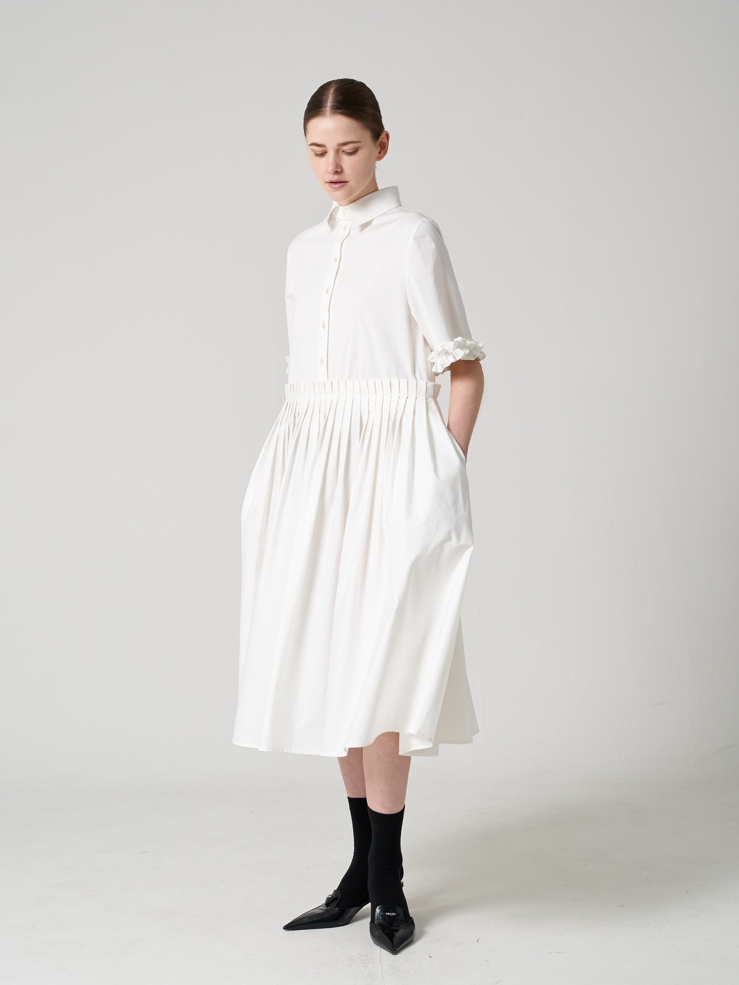 Poplin harf sleeves shirt dress