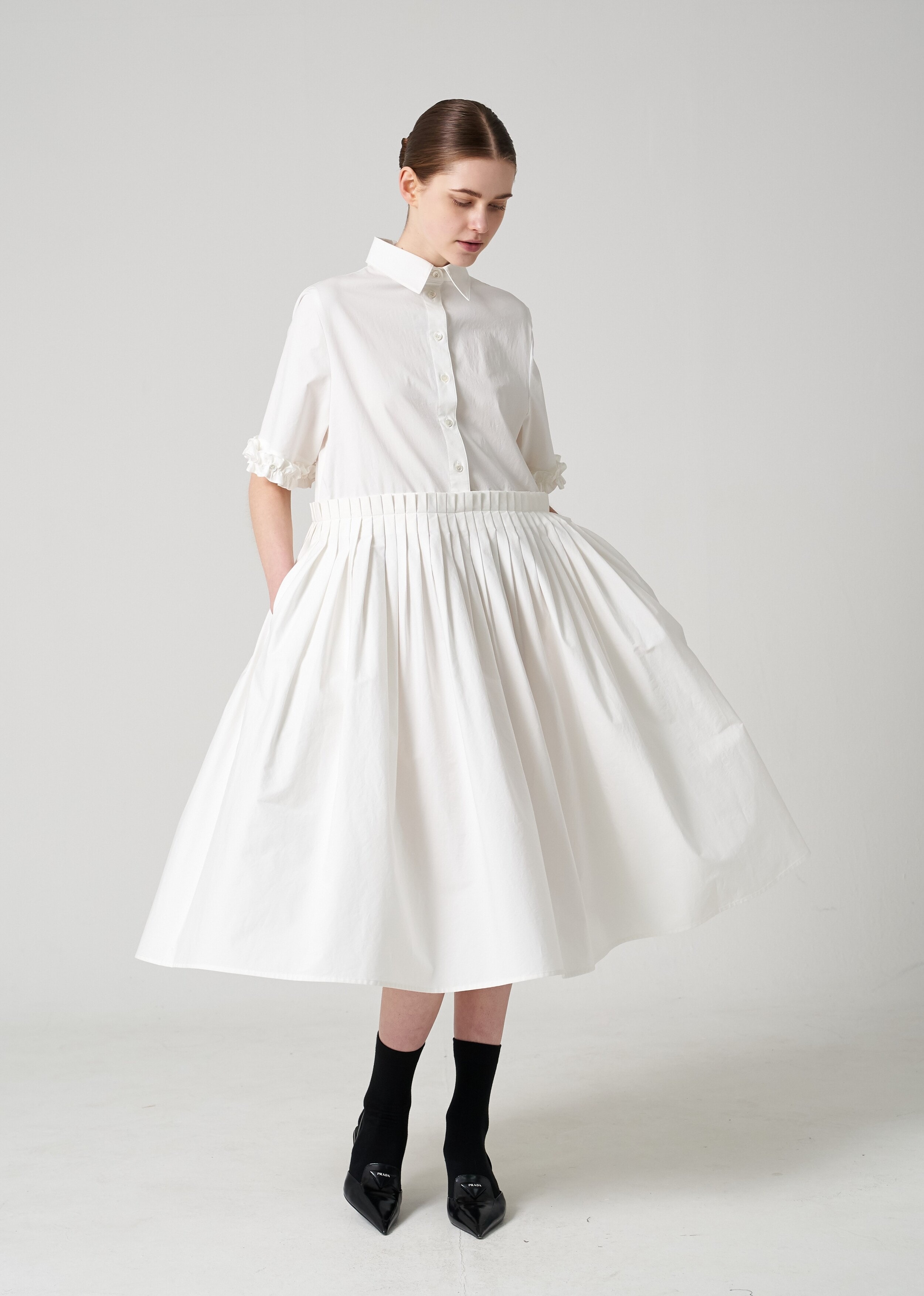 Poplin harf sleeves shirt dress