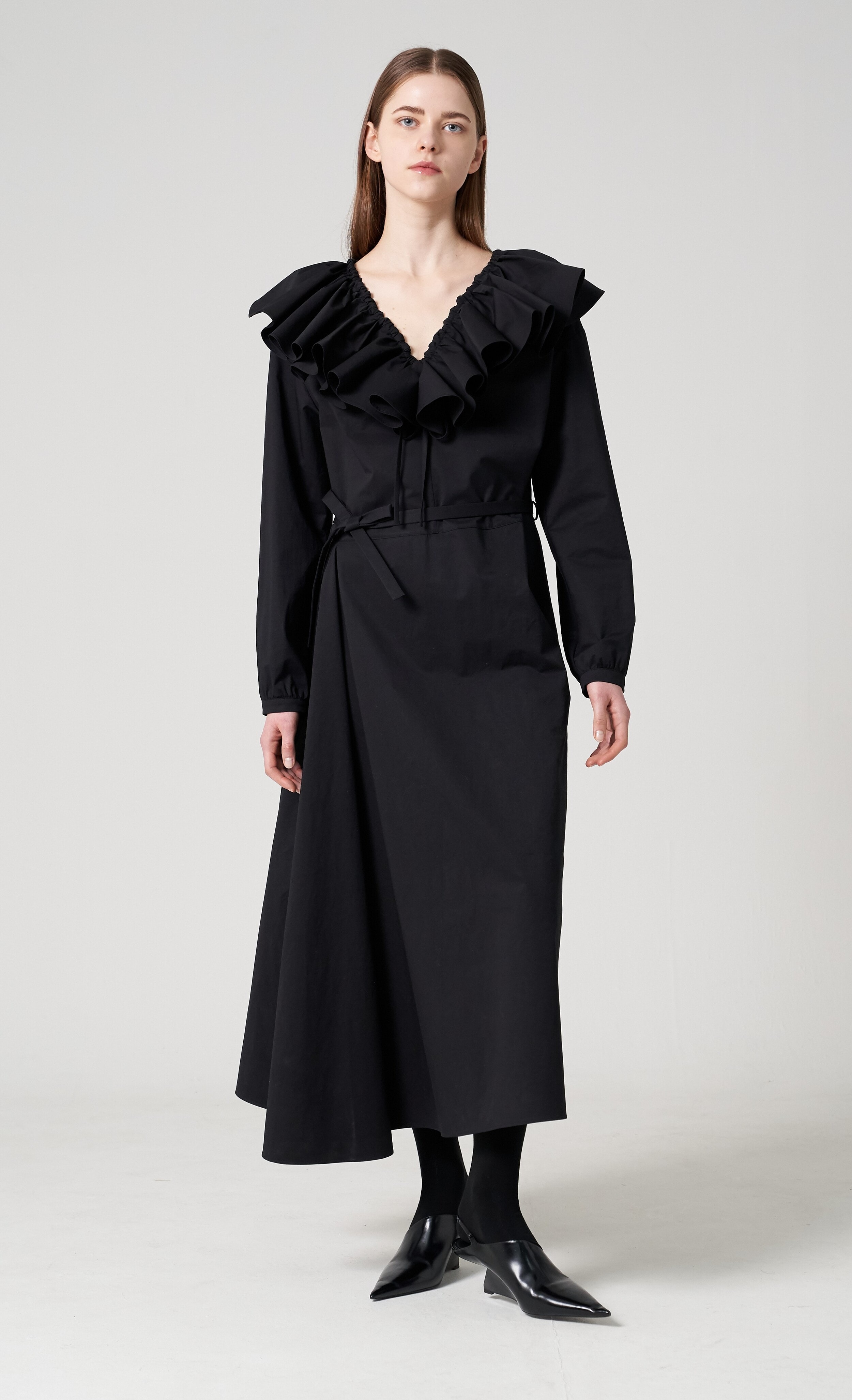 Ruffle poplin long dress