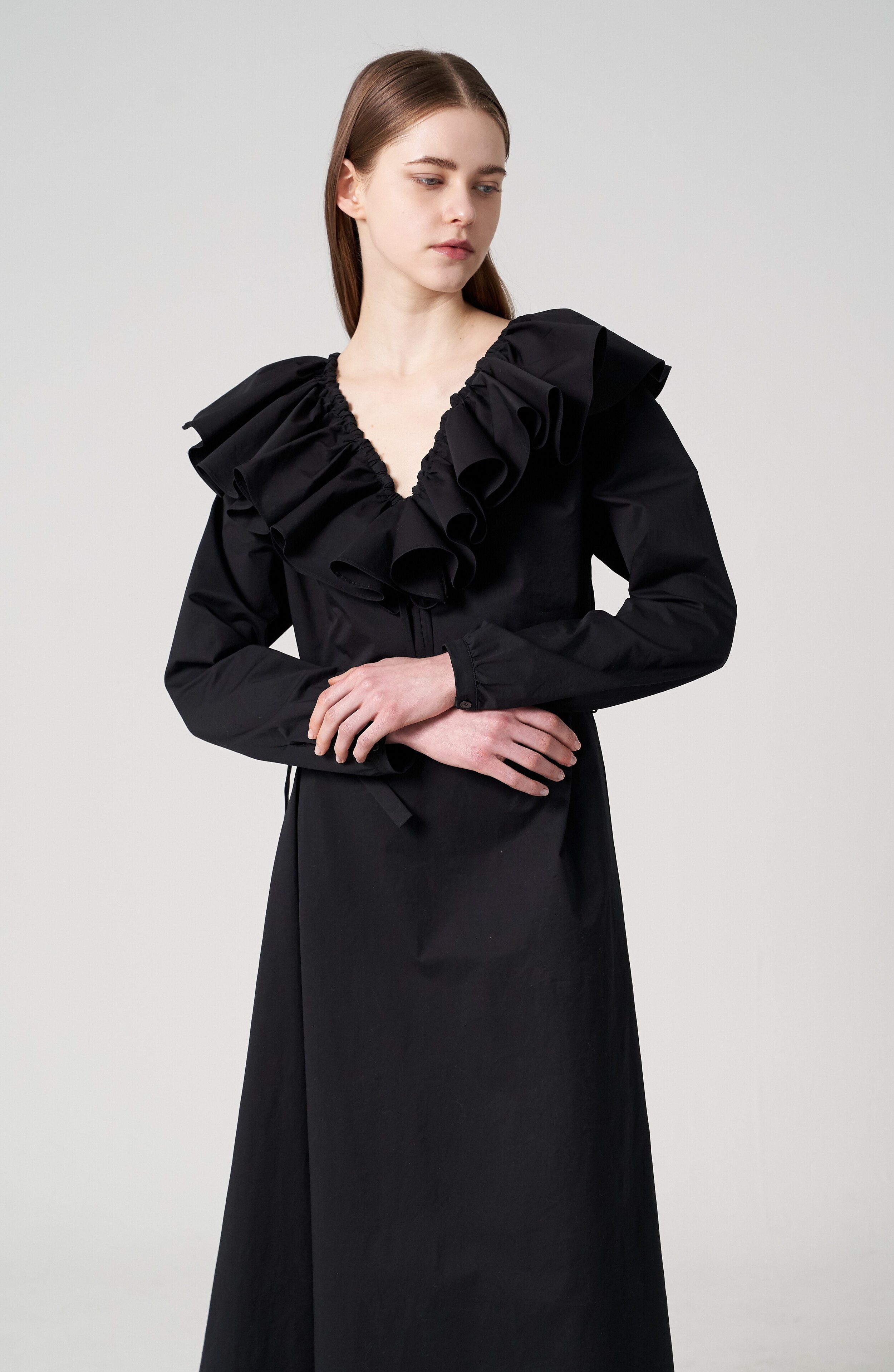 Ruffle poplin long dress