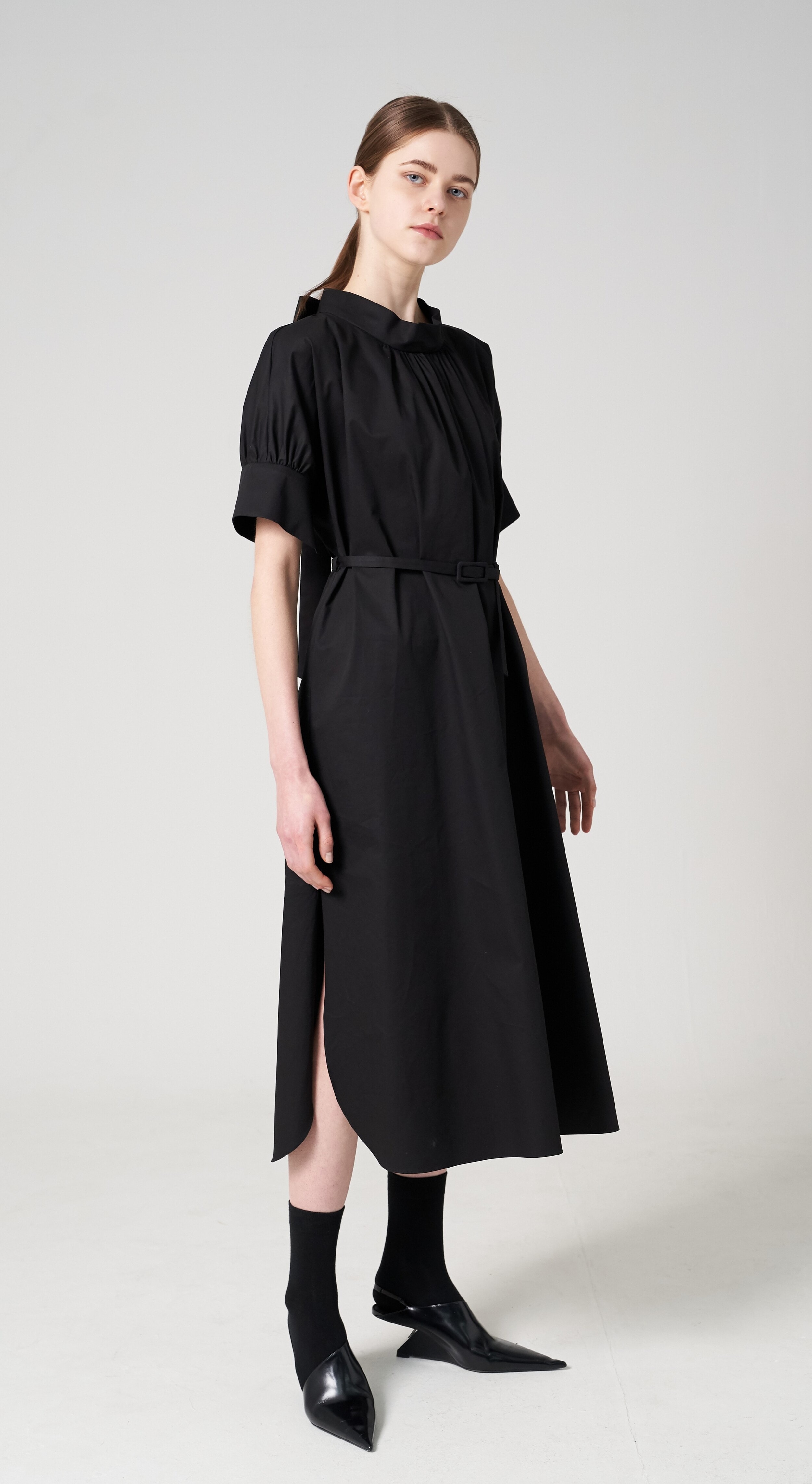 Poplin ribbon long dress