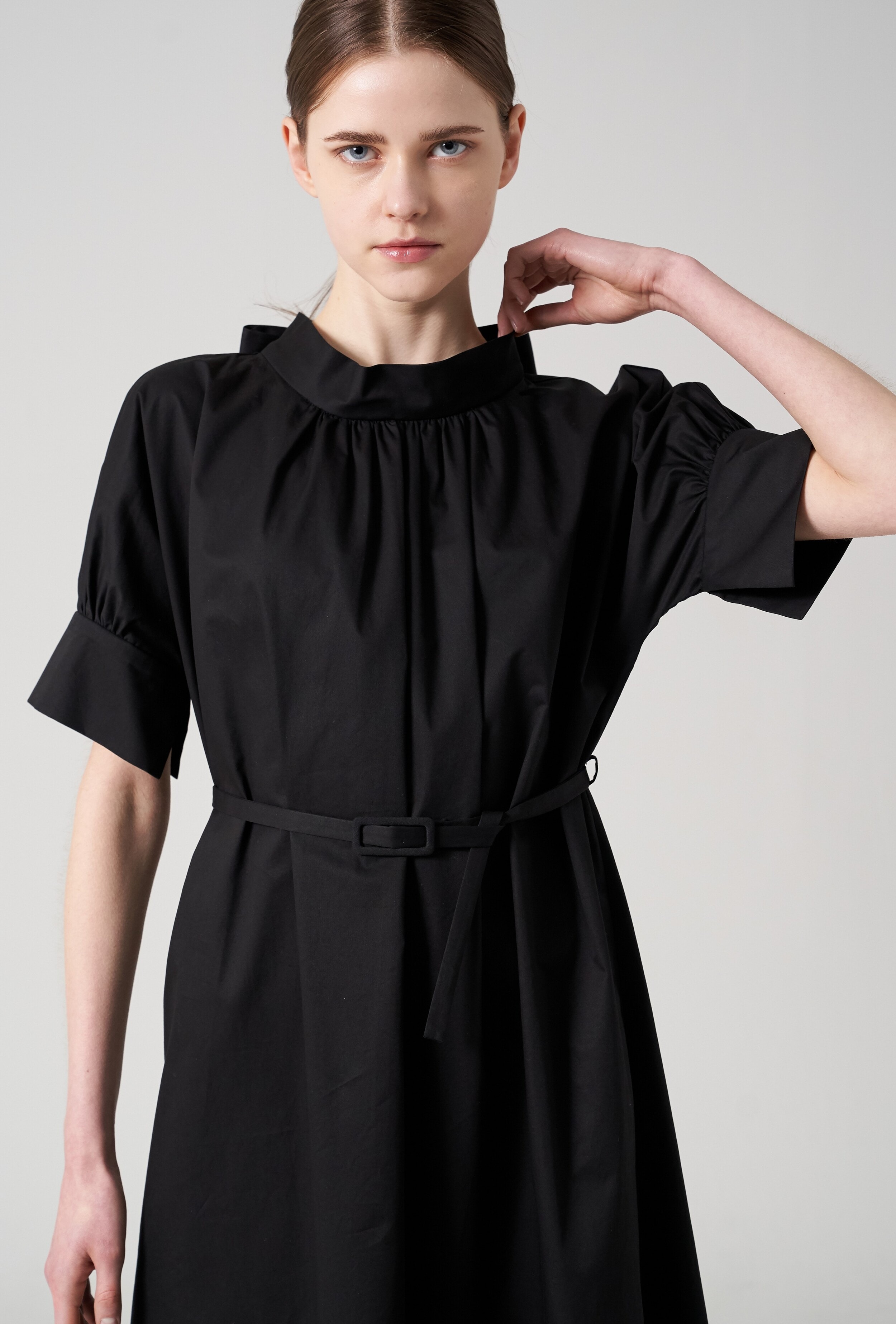 Poplin ribbon long dress