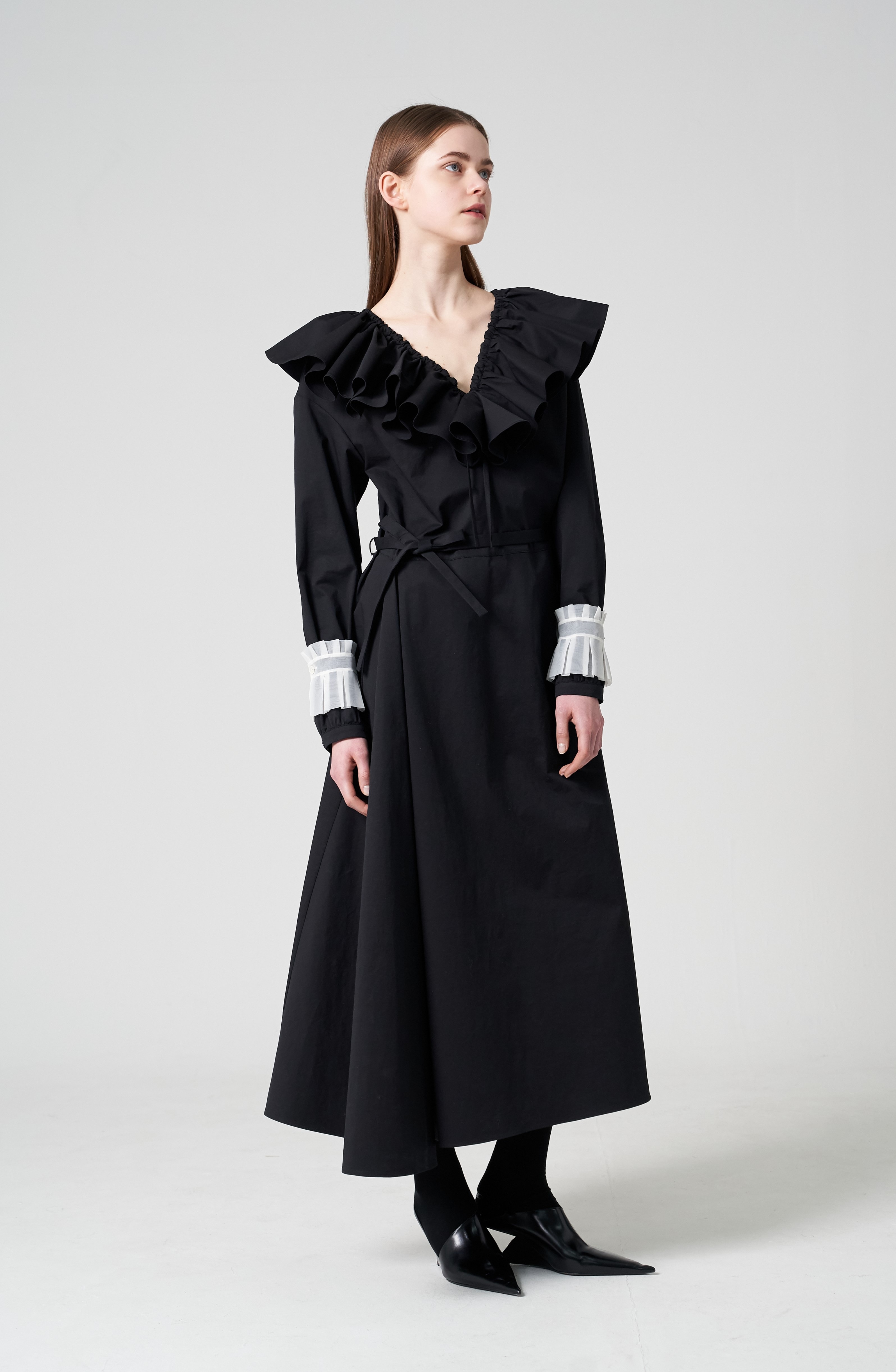 Ruffle poplin long dress