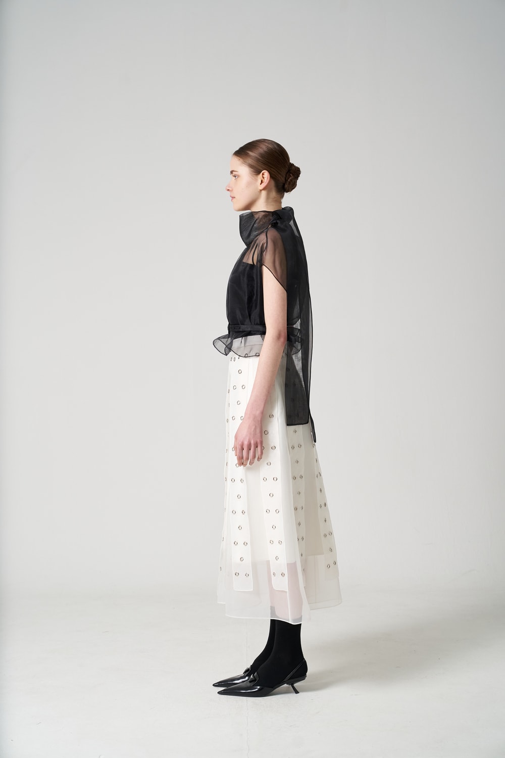 Embroidered organza midi-skirt