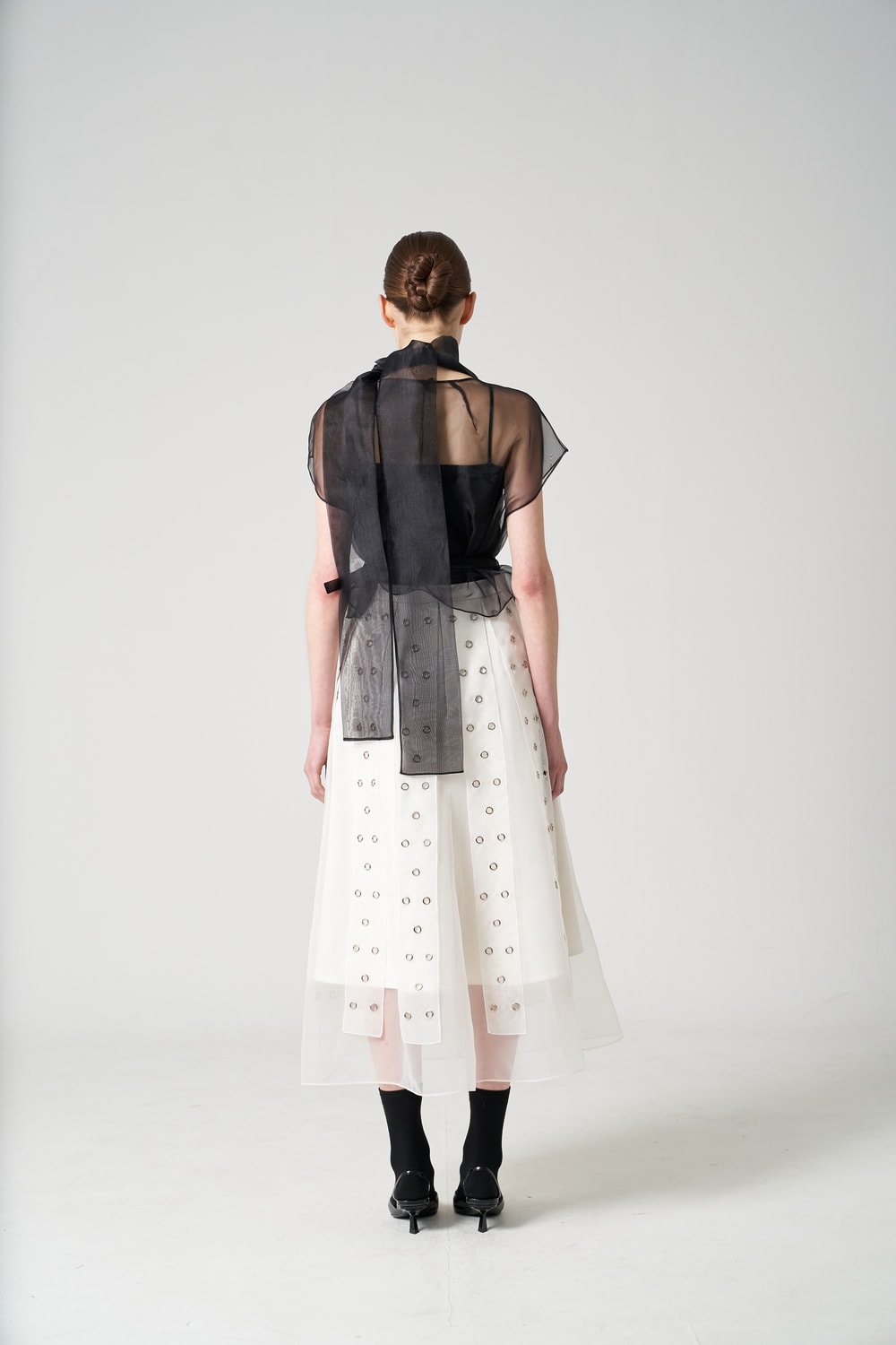 Embroidered organza midi-skirt